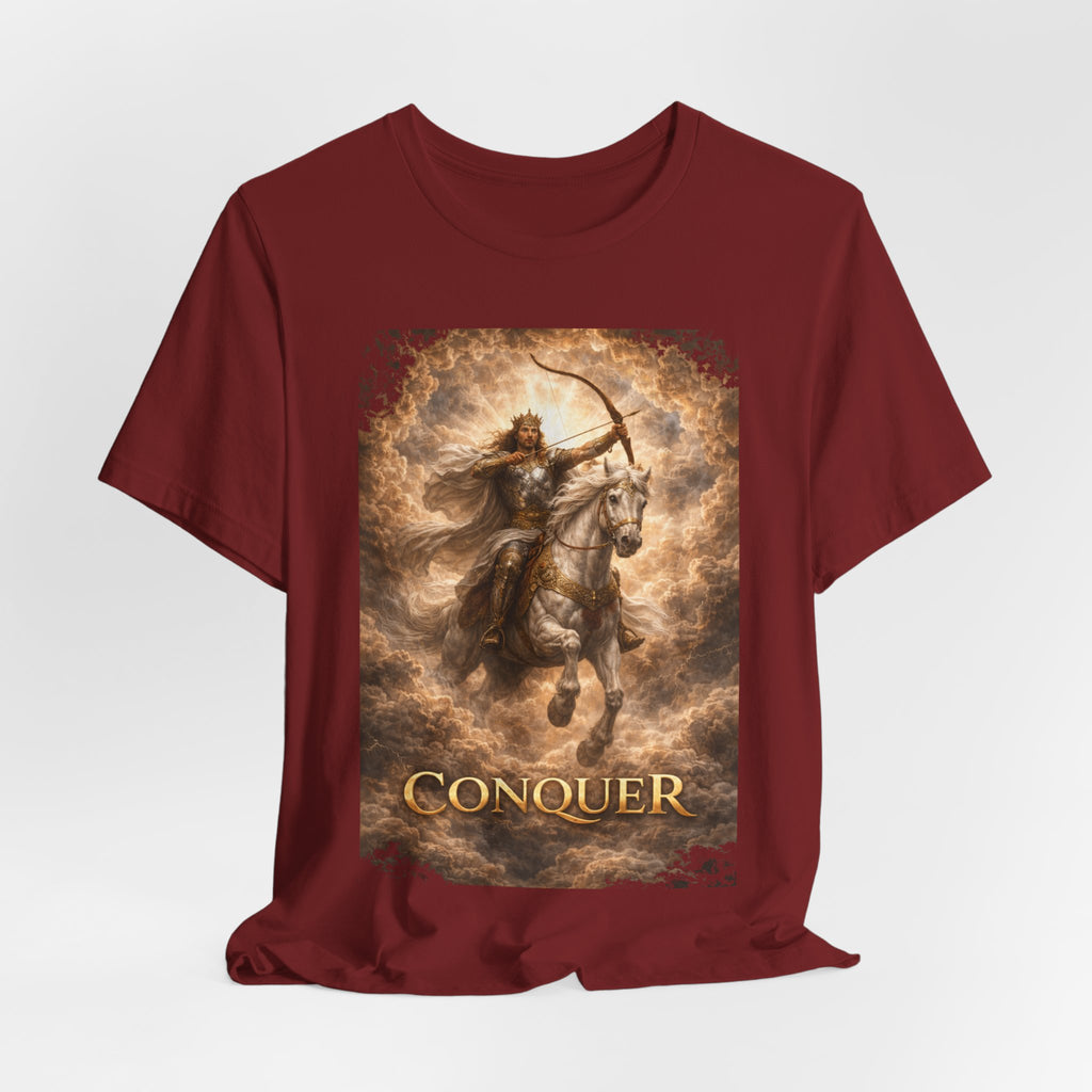 The white horse from Revelation 6:1-2! T‑Shirt — "Conquer" Warrior Archer Graphic Tee