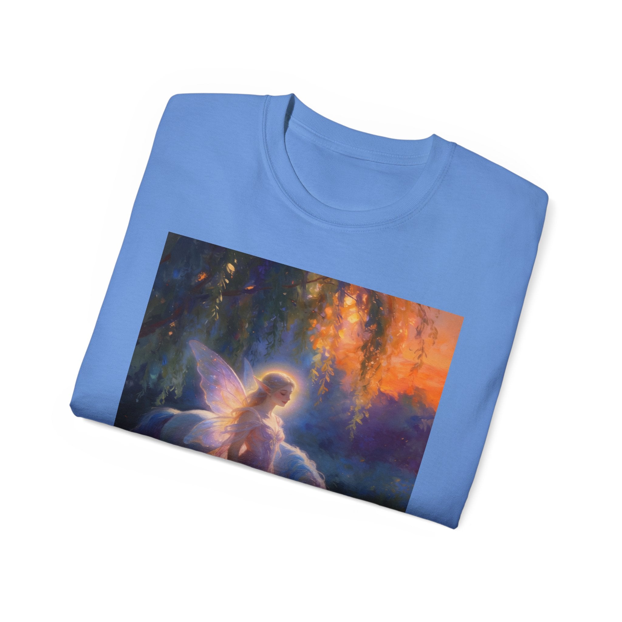 Fairy and Unicorn Fantasy Cotton T-Shirt — Ethereal Sunset Magic Tee
