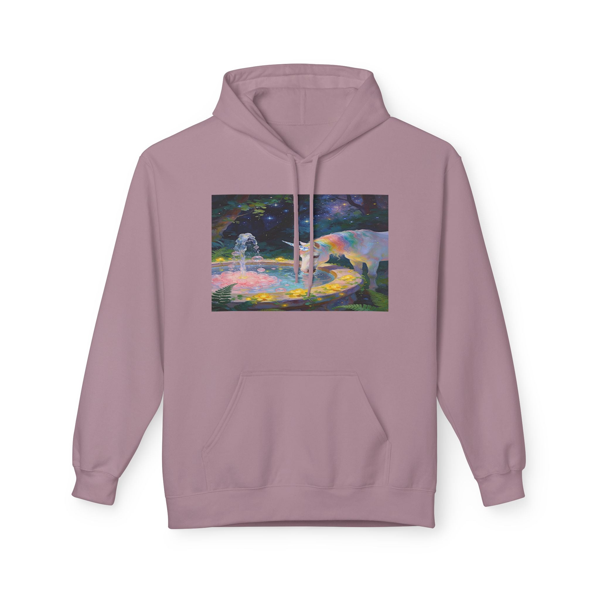 Aurora Bear & Fountain Hoodie — Dreamy Watercolor Wildlife Pullover