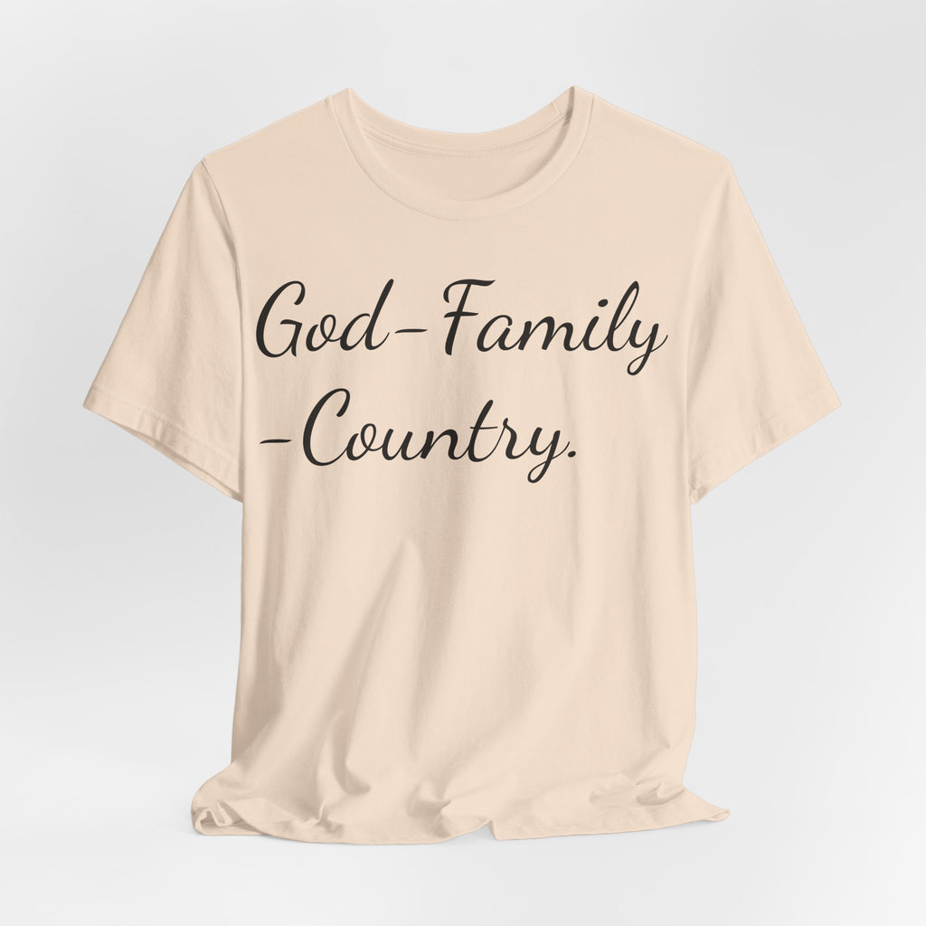 God · Family · Country Script Tee — Patriotic Christian Short Sleeve Shirt