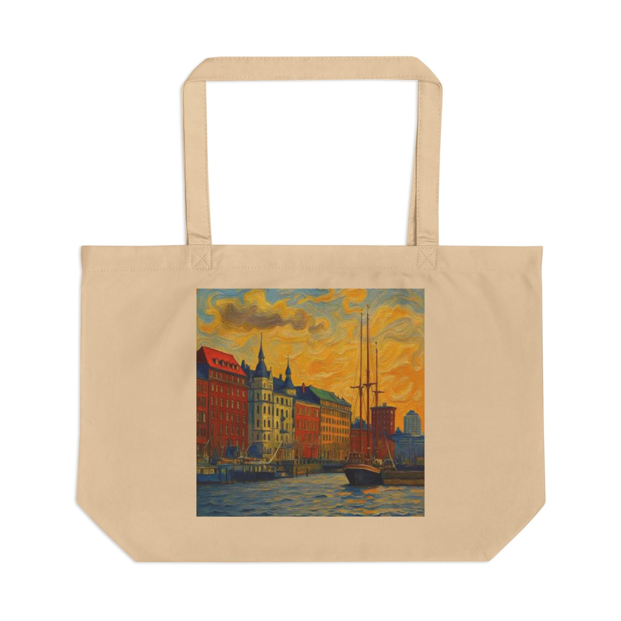 Sunset Harbor Canvas Tote Bag — Vintage Harbor Scene Eco Tote