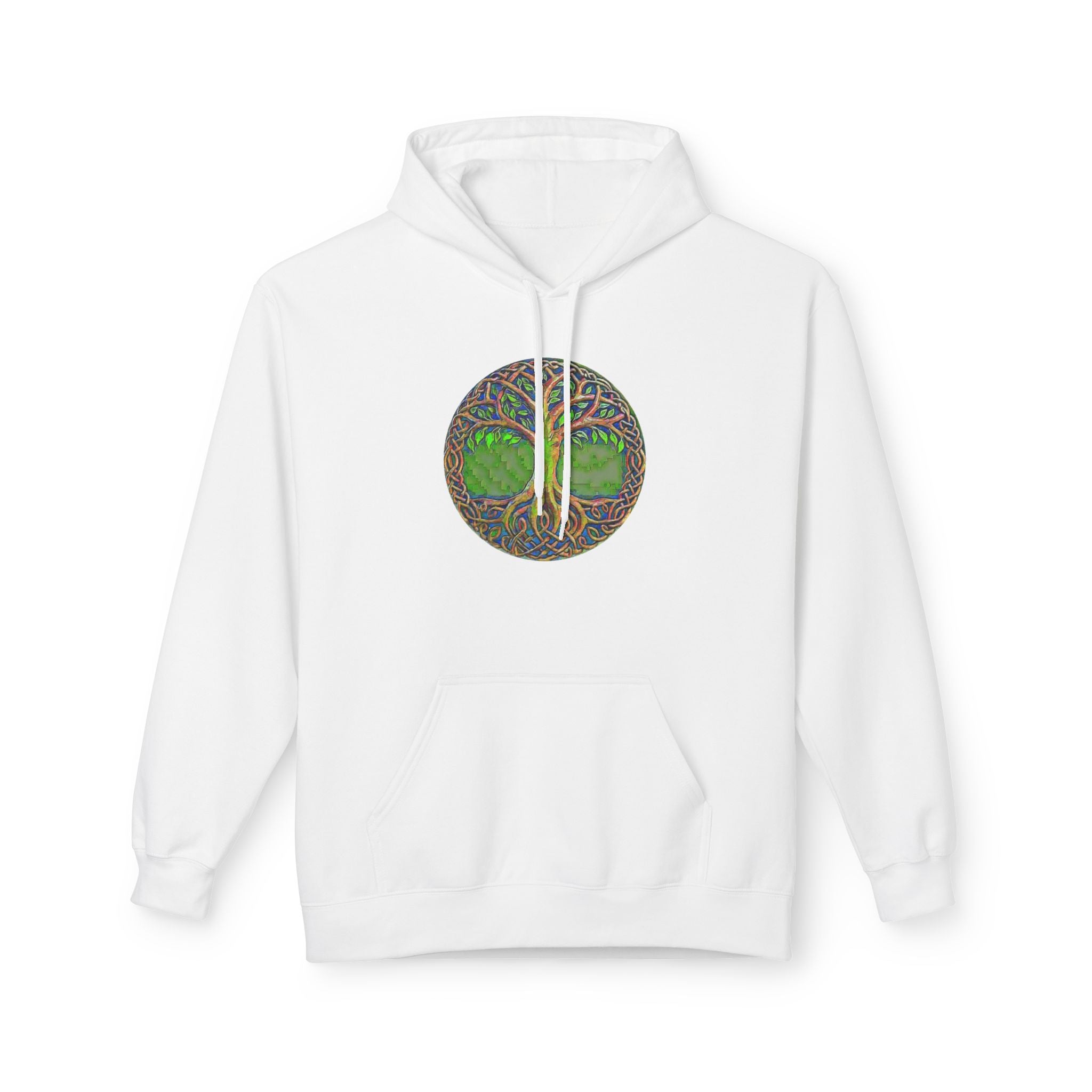Yggdrasil, the Tree of Life Cotton Hoodie — Green Nature Mandala Pullover