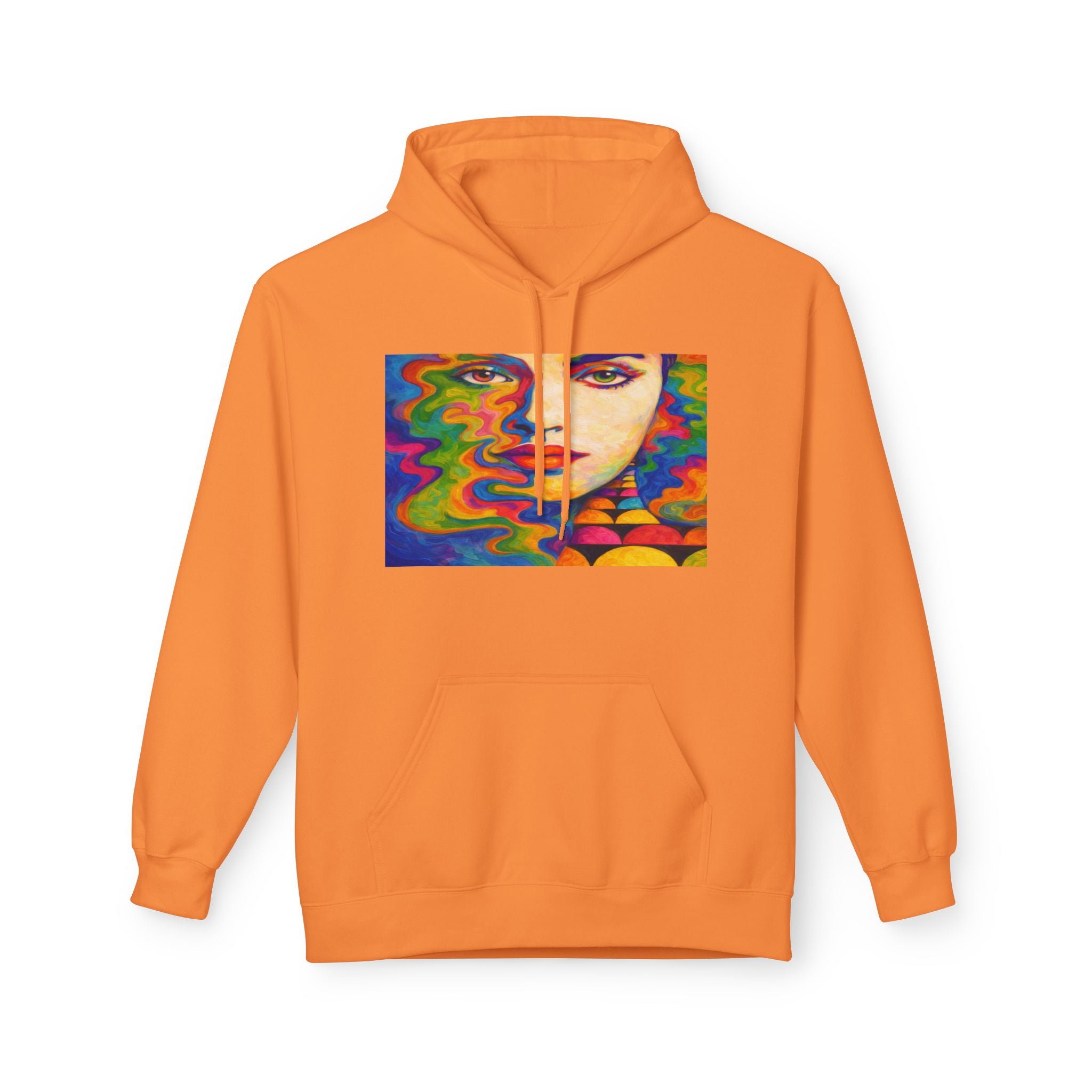 Psychedelic Portrait Hoodie — Colorful Abstract Face Art Sweatshirt