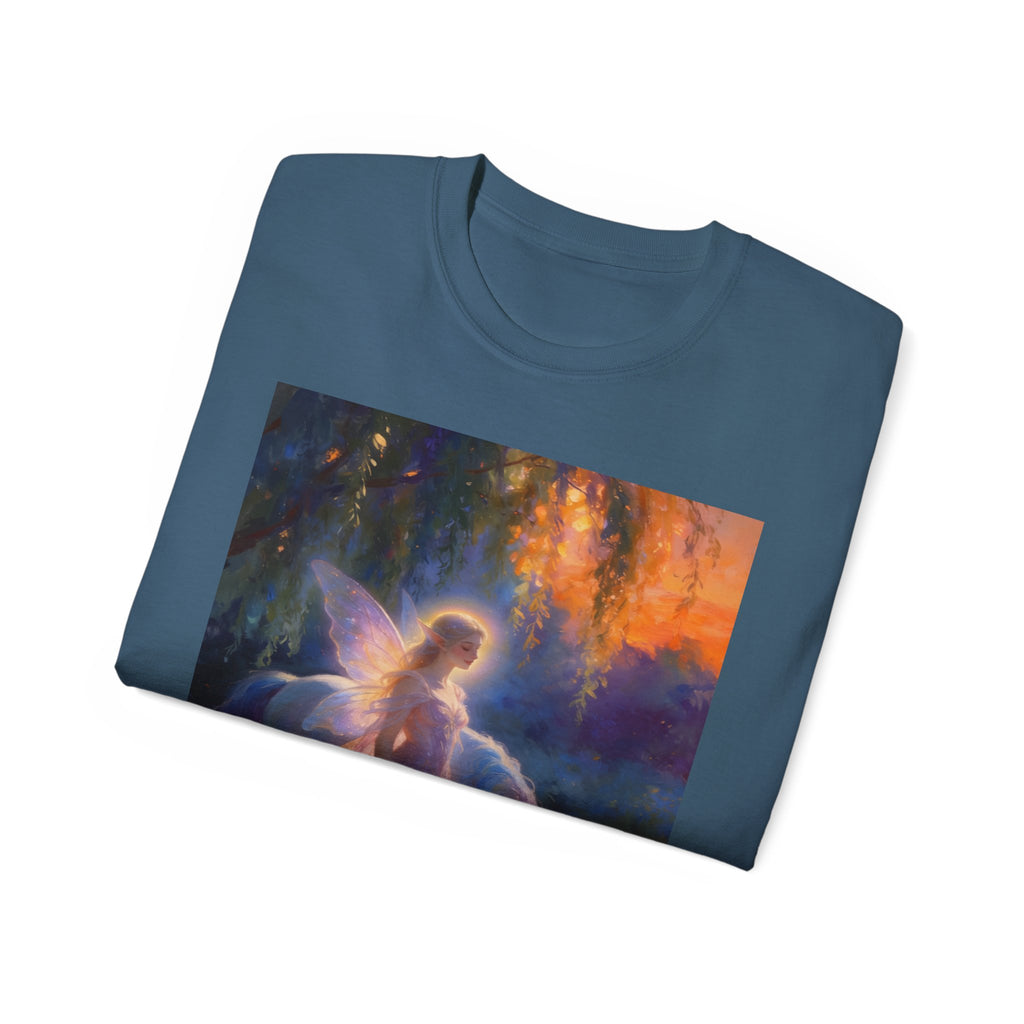 Fairy and Unicorn Fantasy Cotton T-Shirt — Ethereal Sunset Magic Tee