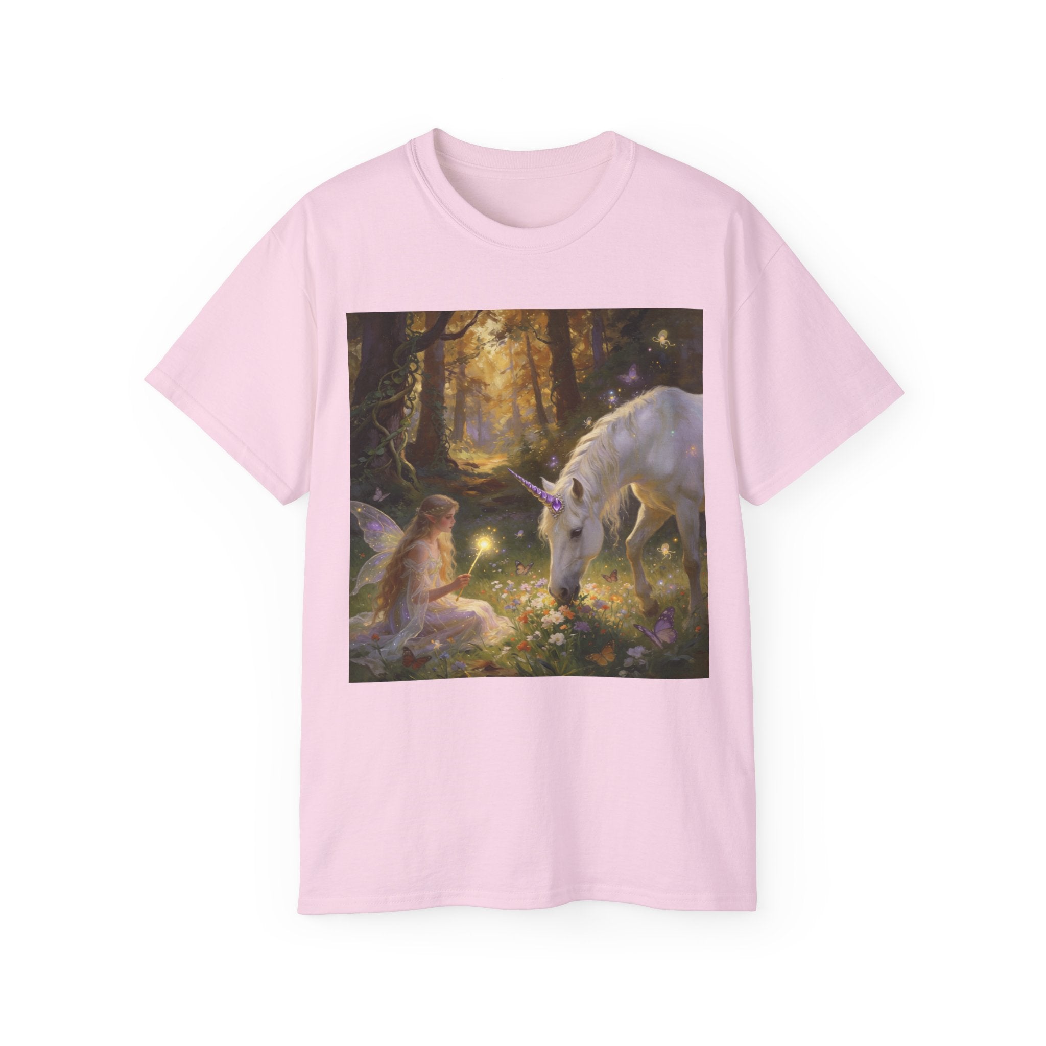 Unicorn & Fairy Forest Cotton T‑Shirt — Enchanted Woodland Magic Tee