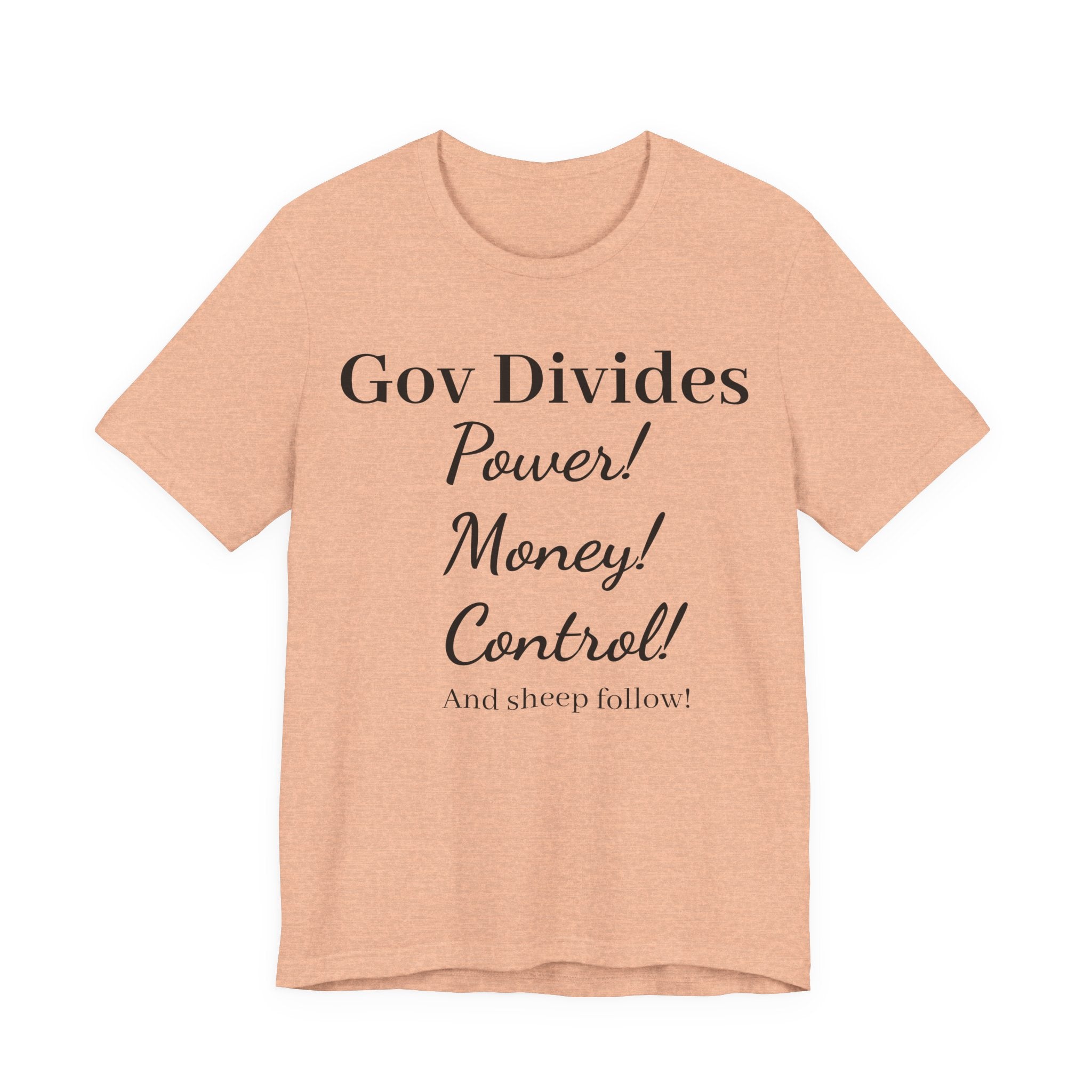 Gov Divides T‑Shirt – "Gov Divides: Power! Money! Control!" Political Statement Tee