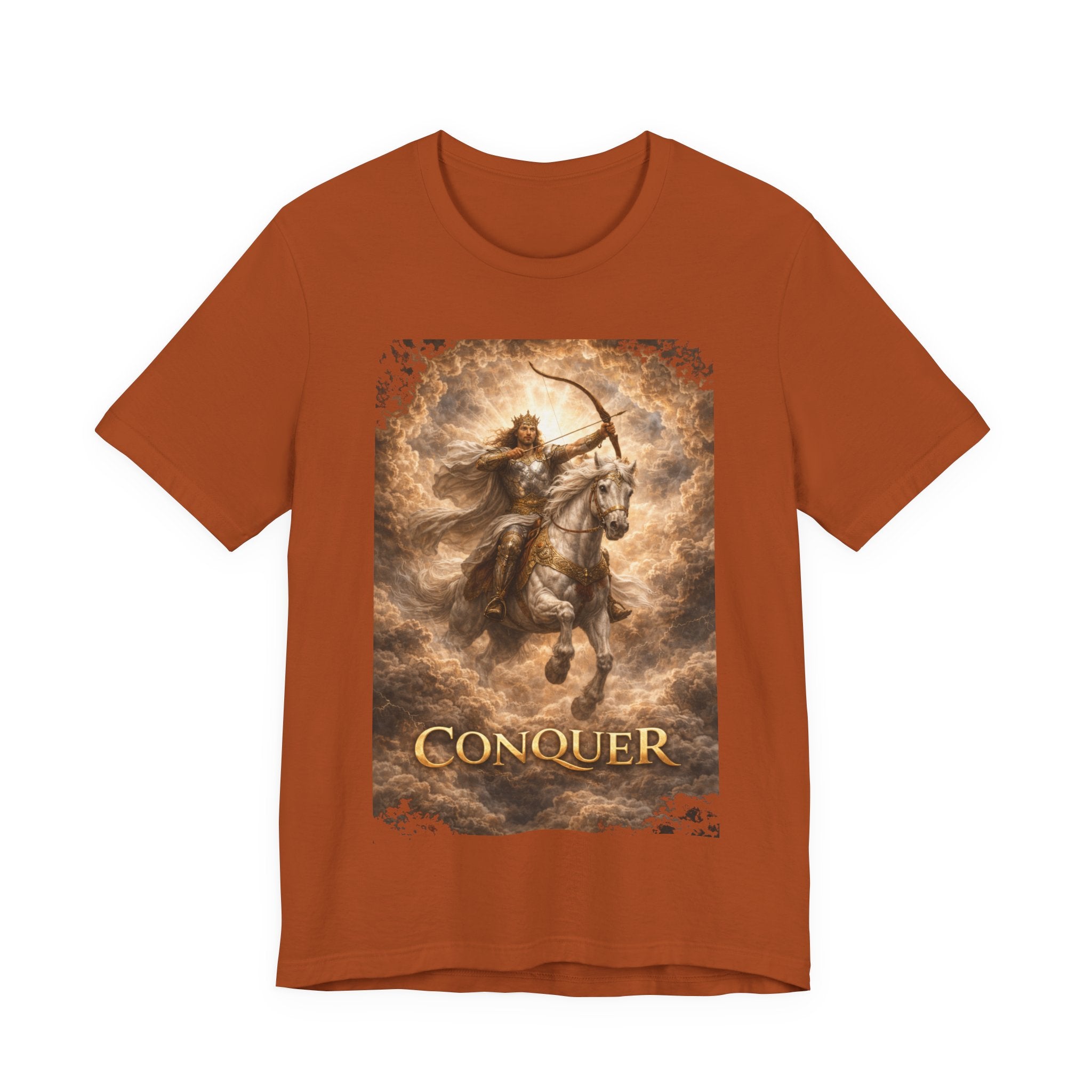 The white horse from Revelation 6:1-2! T‑Shirt — "Conquer" Warrior Archer Graphic Tee