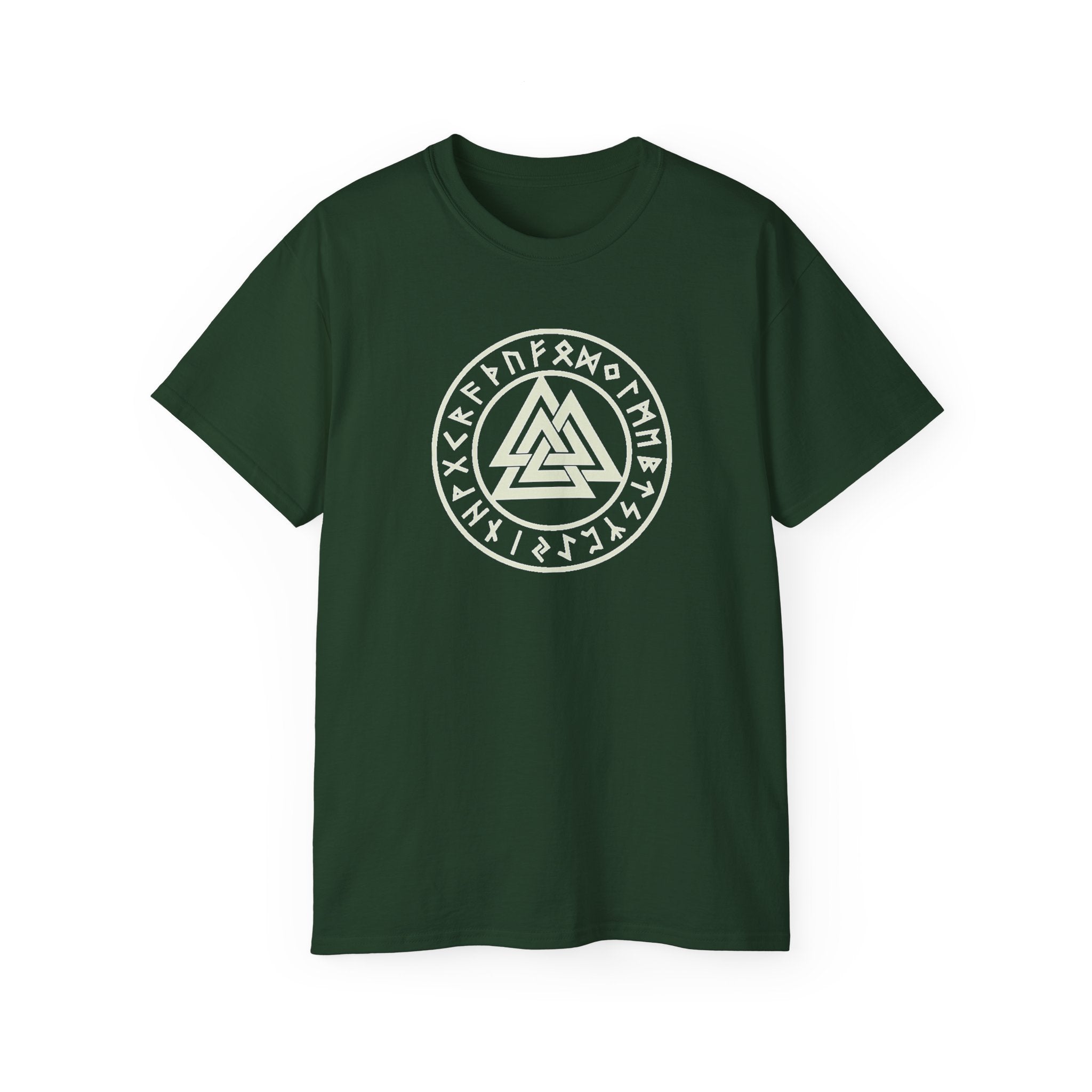 Valknut Rune Circle Tee — Norse Mythology Viking Symbol Cotton T-Shirt