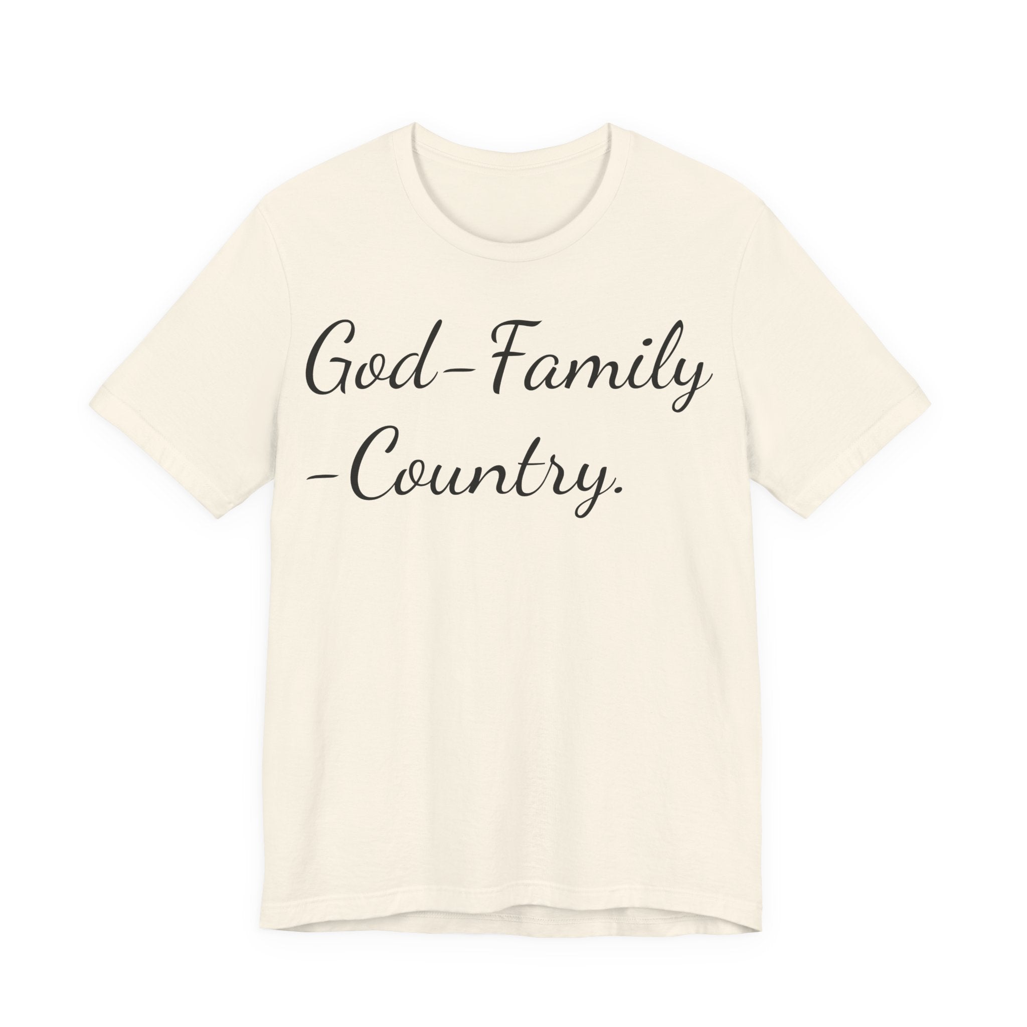 God · Family · Country Script Tee — Patriotic Christian Short Sleeve Shirt