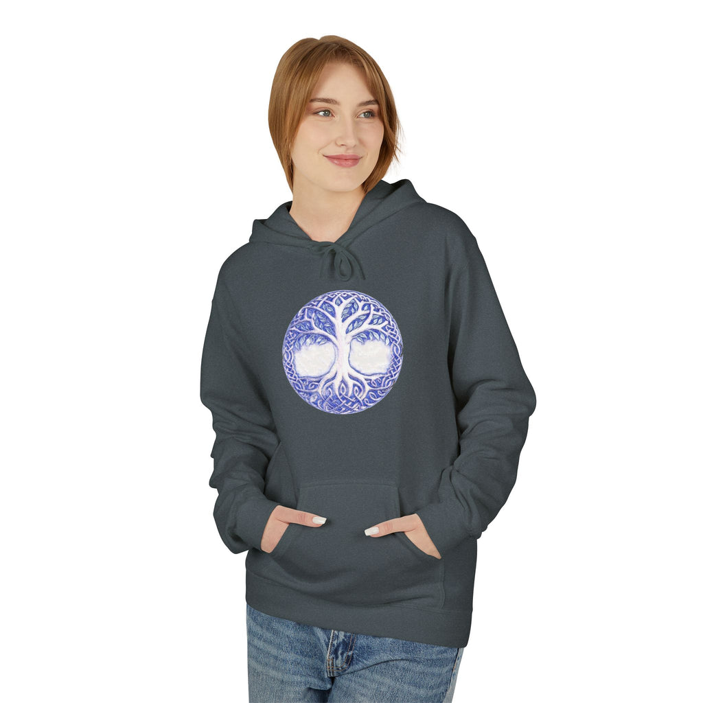 Yggdrasil, the Tree of Life Cotton Hoodie – Blue Mandala Woodland Graphic Pullover