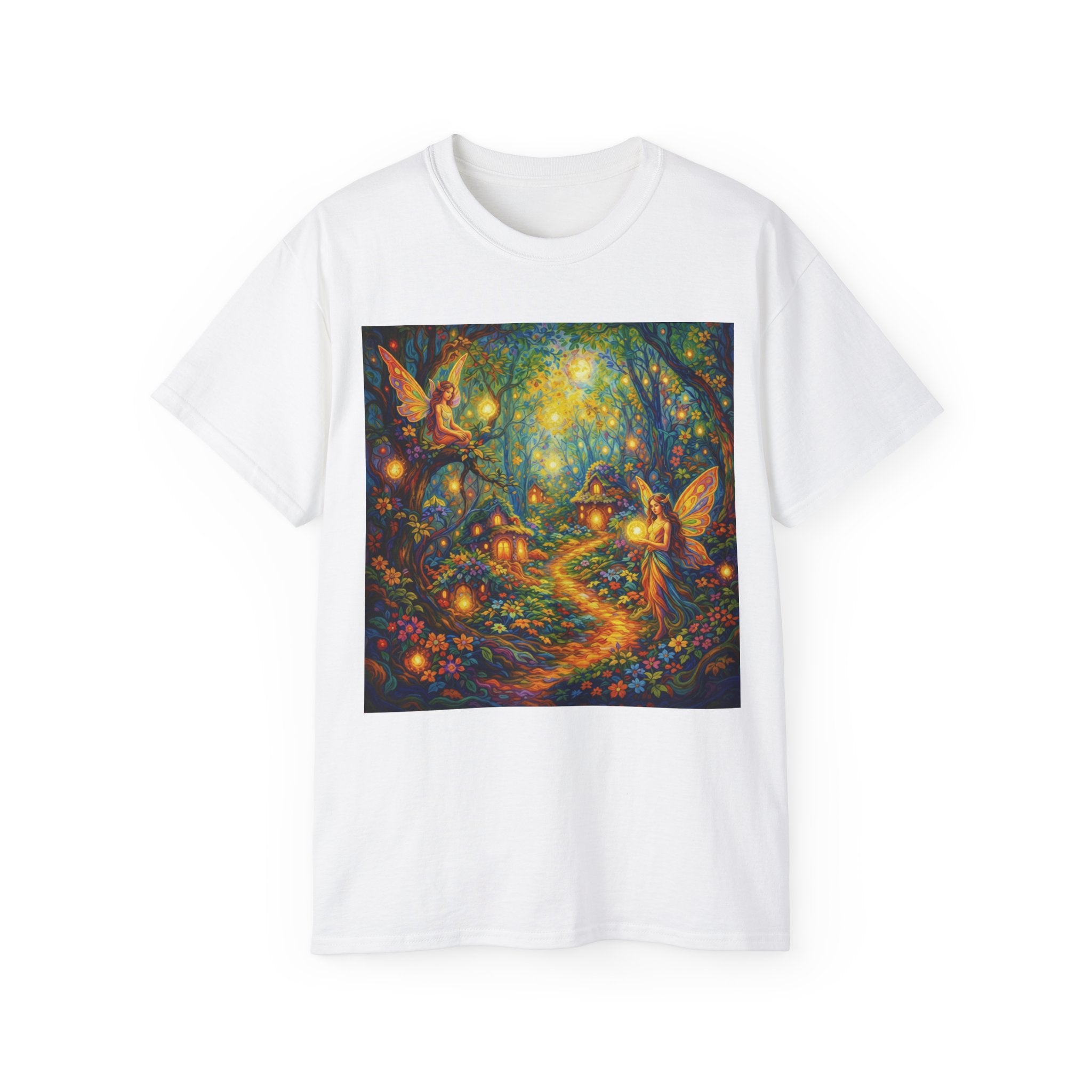 Fairy Forest Cotton T-Shirt — Enchanted Night Path Magic Tee