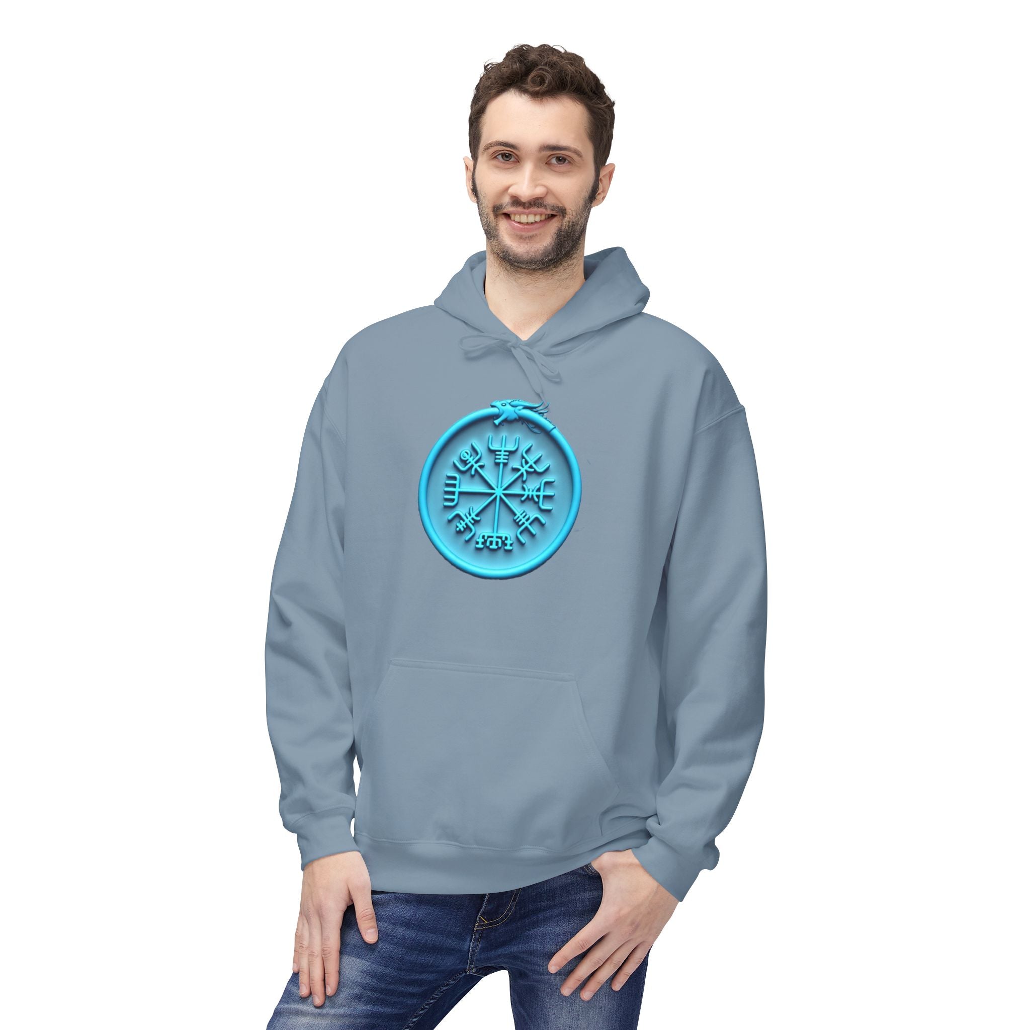 The Serpent – Jörmungandr, Blue Neon Rune Hoodie — Mystical Sigil Graphic Sweatshirt
