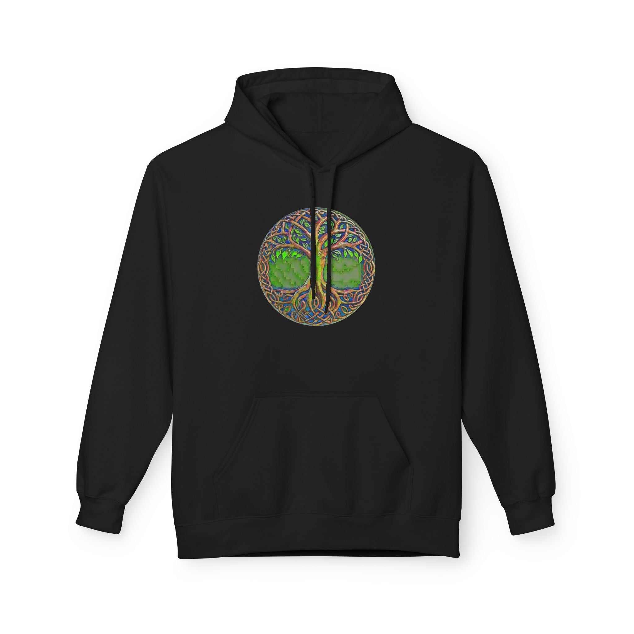 Yggdrasil, the Tree of Life Cotton Hoodie — Green Nature Mandala Pullover
