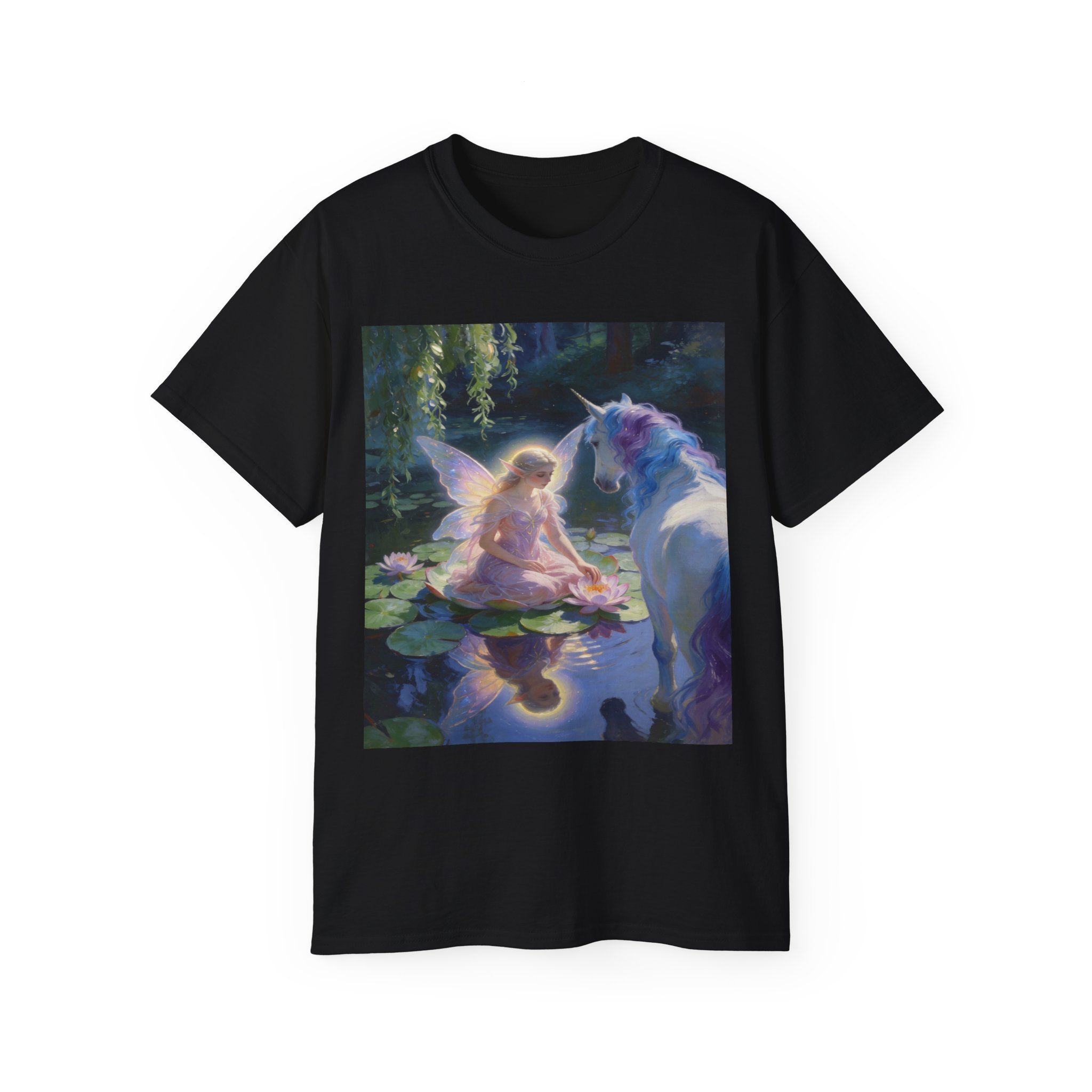 Fairy and Unicorn Cotton Tee — Enchanted Forest Fantasy T-Shirt