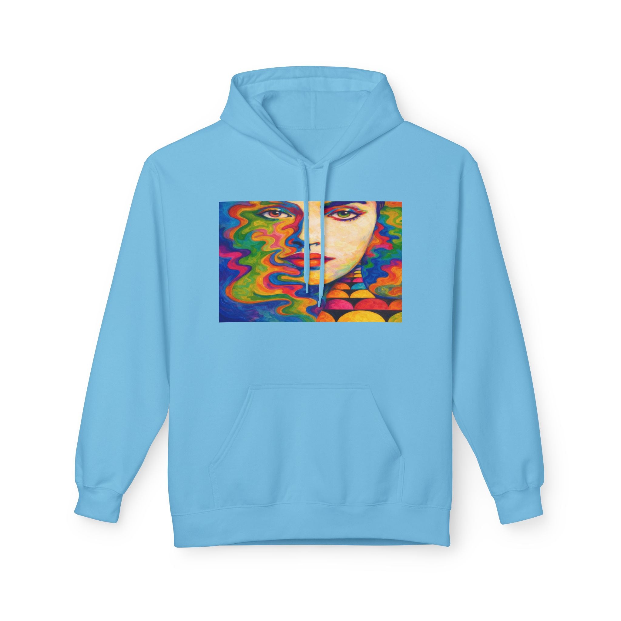 Psychedelic Portrait Hoodie — Colorful Abstract Face Art Sweatshirt