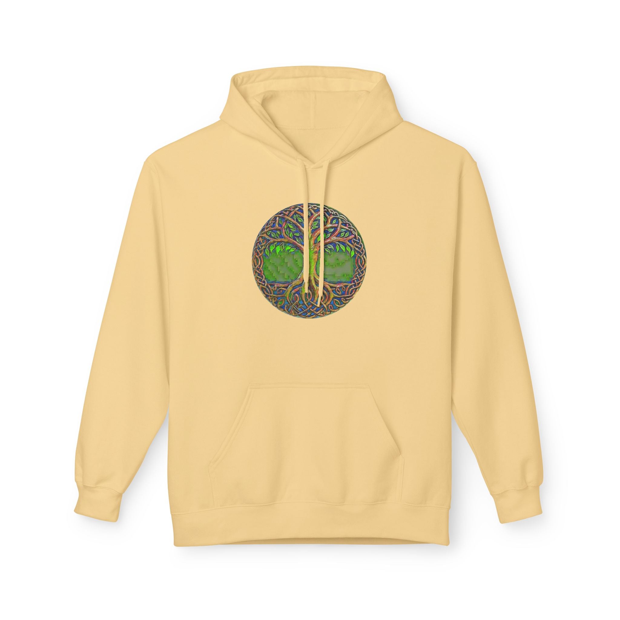 Yggdrasil, the Tree of Life Cotton Hoodie — Green Nature Mandala Pullover
