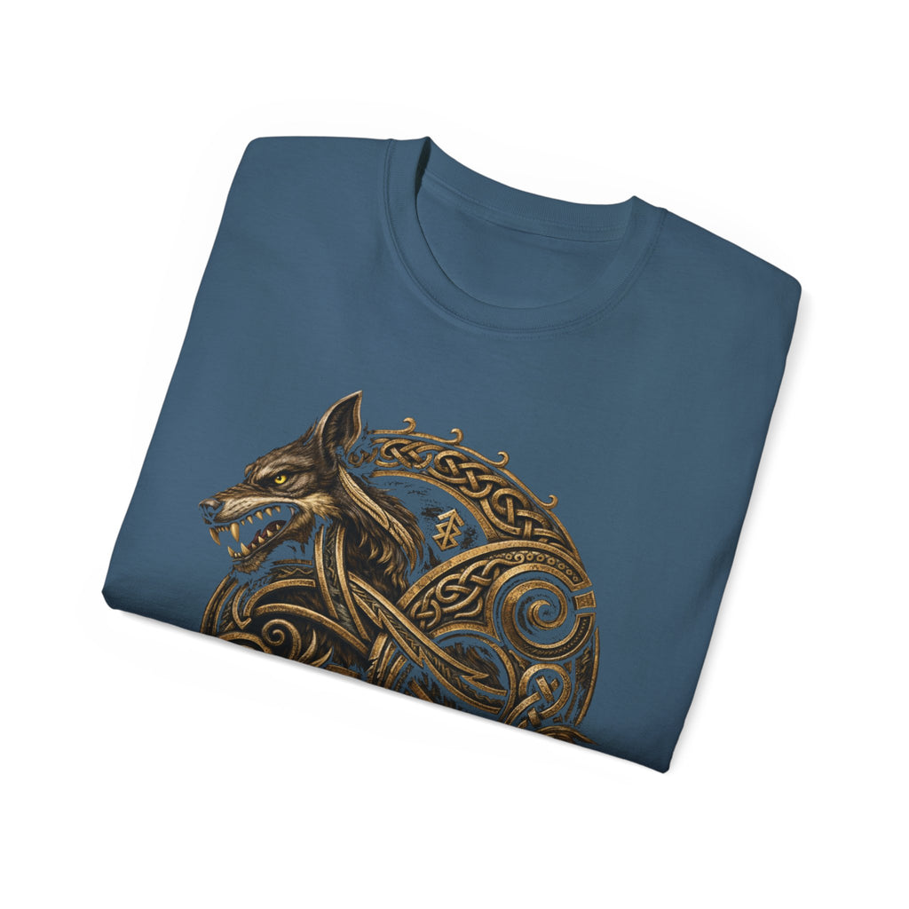 Viking Wolf Knot Cotton T-Shirt — Norse Celtic Wolf Graphic Tee