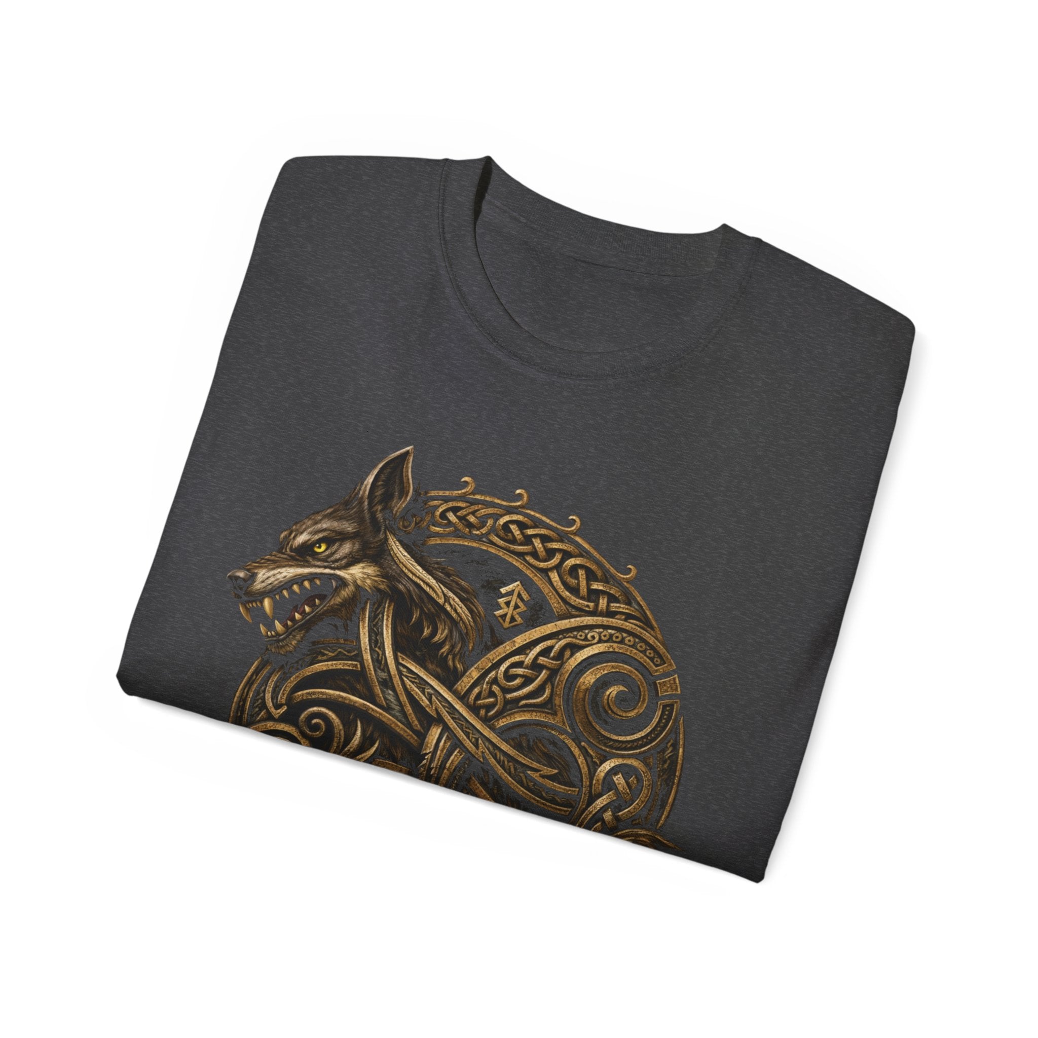 Viking Wolf Knot Cotton T-Shirt — Norse Celtic Wolf Graphic Tee