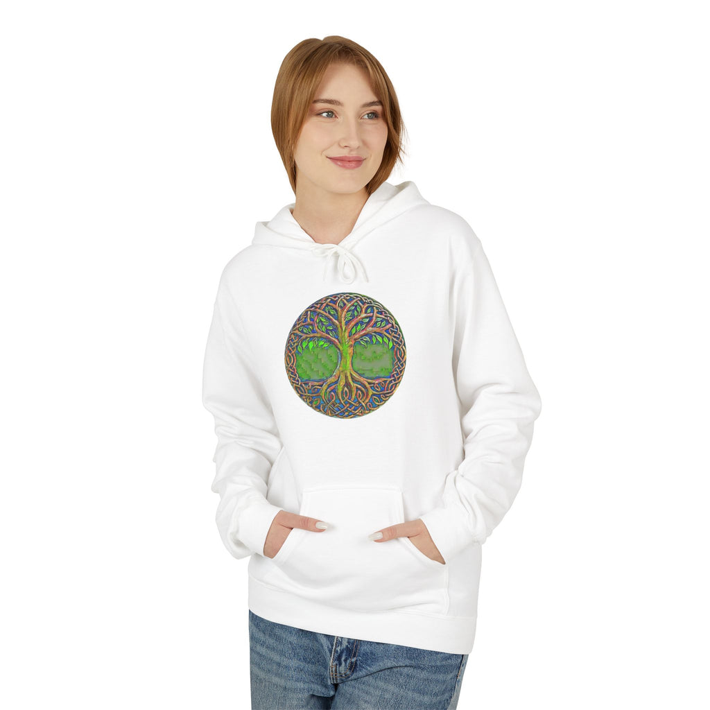 Yggdrasil, the Tree of Life Cotton Hoodie — Green Nature Mandala Pullover