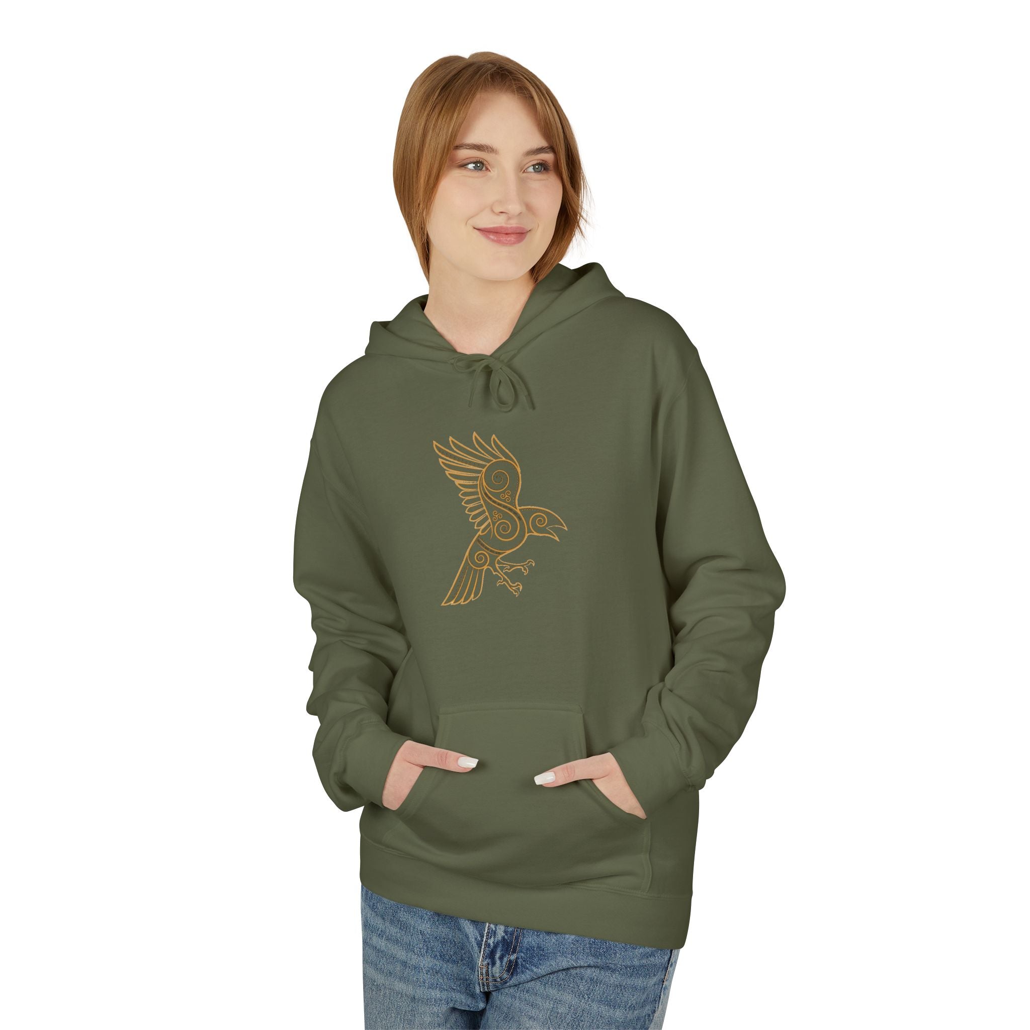The Raven – Odin’s Messengers Viking Hoodie — Minimalist Line Art Bird