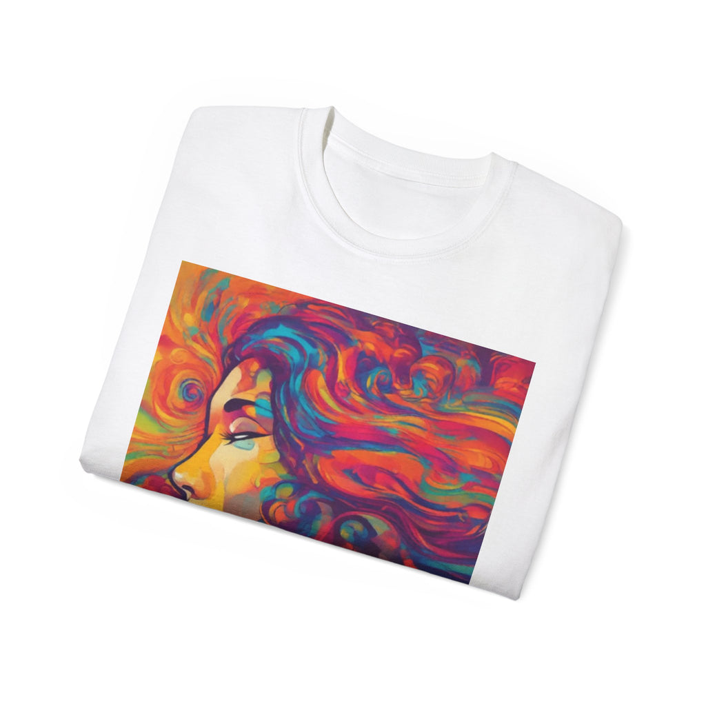 Psychedelic Woman Portrait cotton Tee — Vibrant Colorful Art T-Shirt