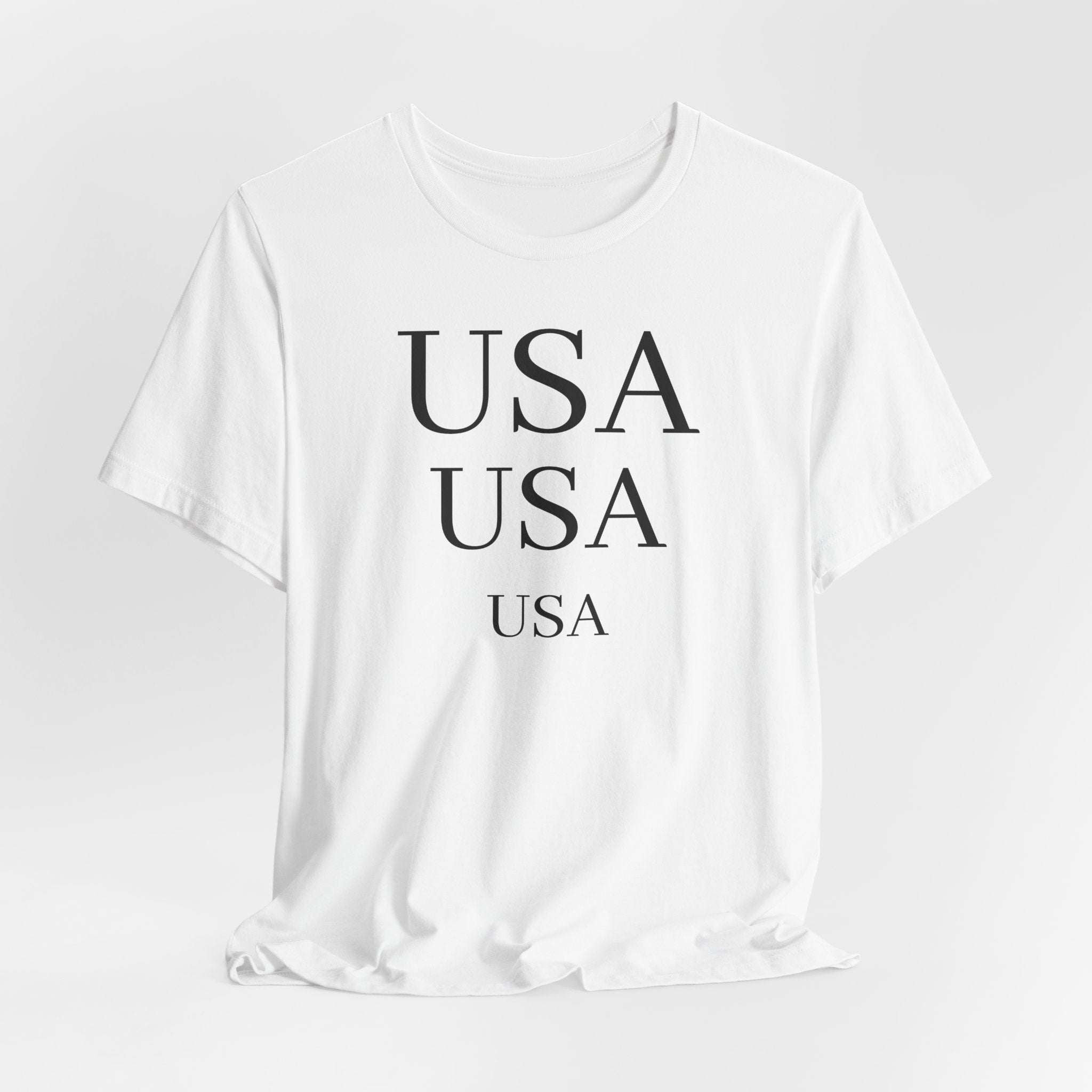 USA Minimalist Tee — Patriotic Text Graphic T-Shirt