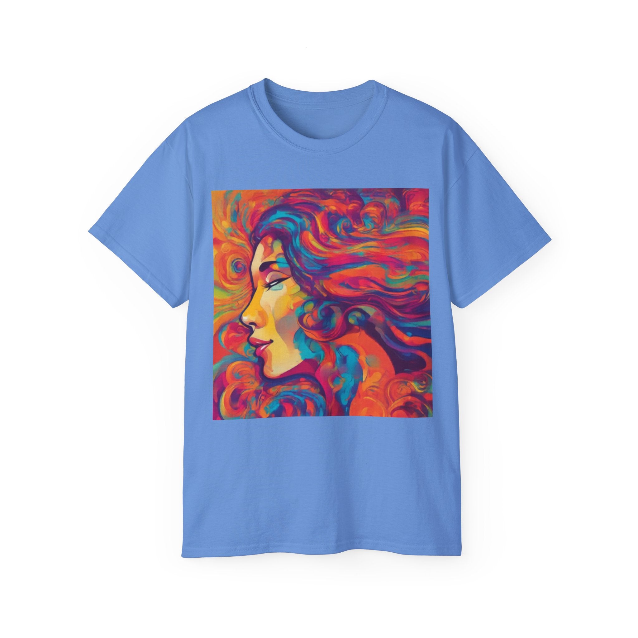 Psychedelic Woman Portrait cotton Tee — Vibrant Colorful Art T-Shirt