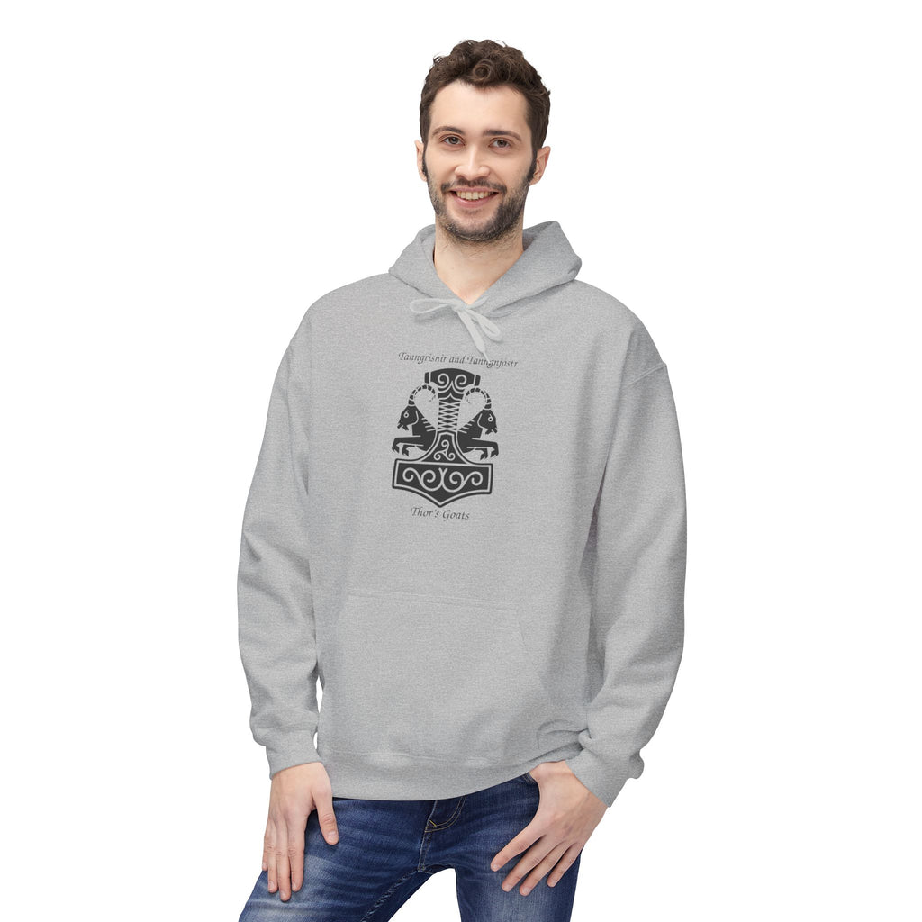 Tanngrisnir and Tanngnjóstr Thors Goats-Viking Shield Rune Hoodie — Norse Crest Graphic Pullover