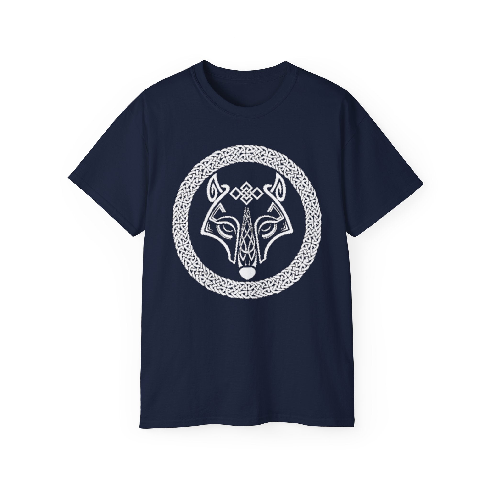 Cotton Celtic Wolf T-Shirt — Norse Knotwork Wolf Head Tee
