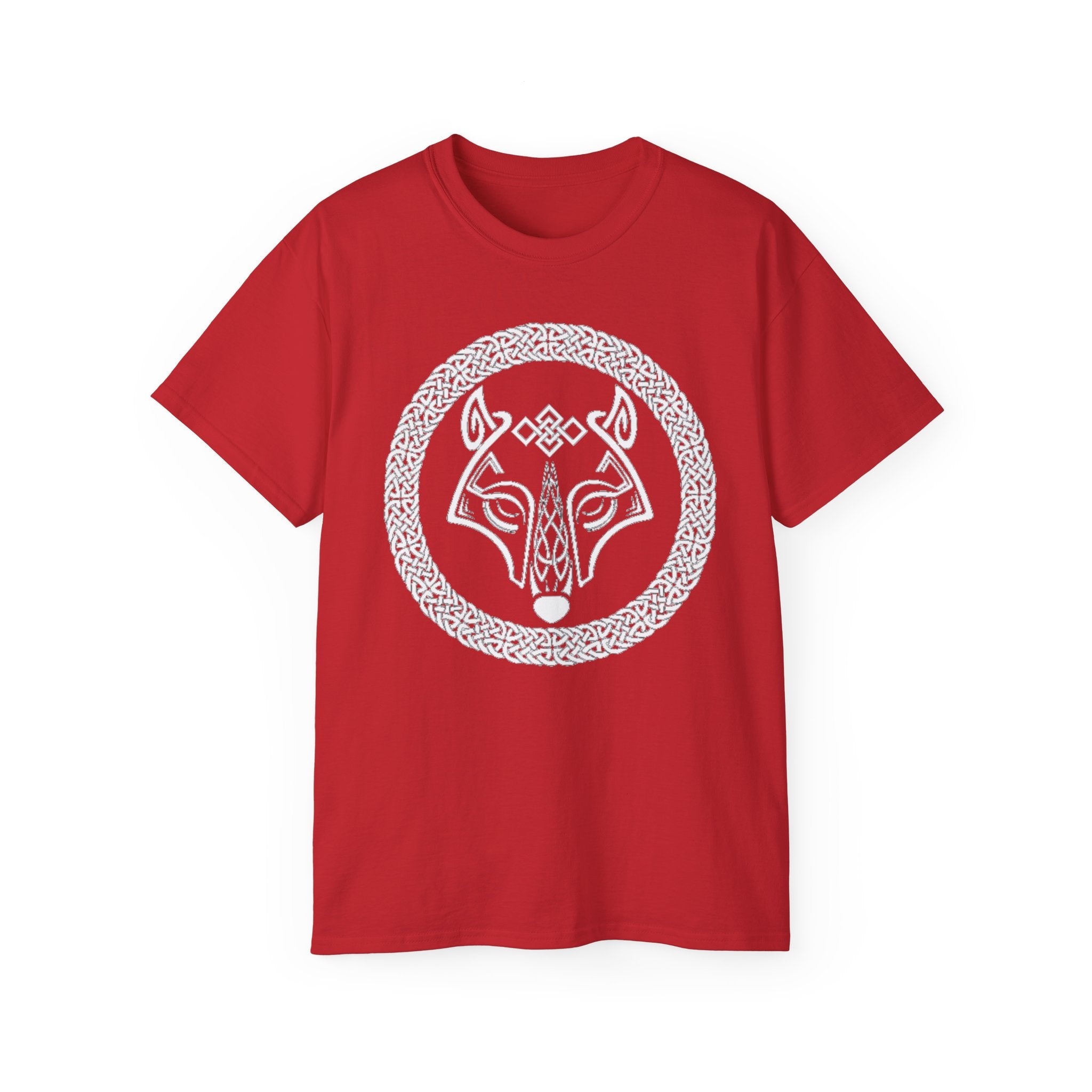 Cotton Celtic Wolf T-Shirt — Norse Knotwork Wolf Head Tee