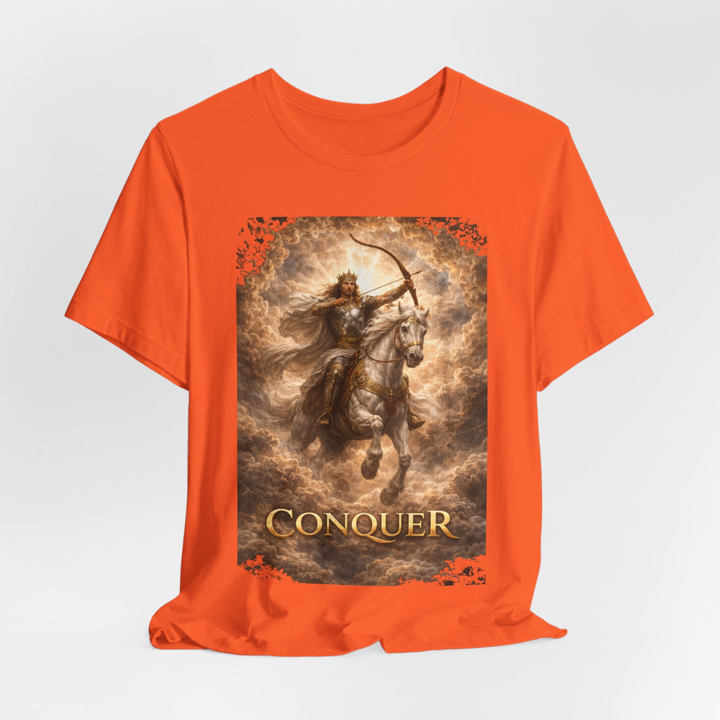 The white horse from Revelation 6:1-2! T‑Shirt — "Conquer" Warrior Archer Graphic Tee