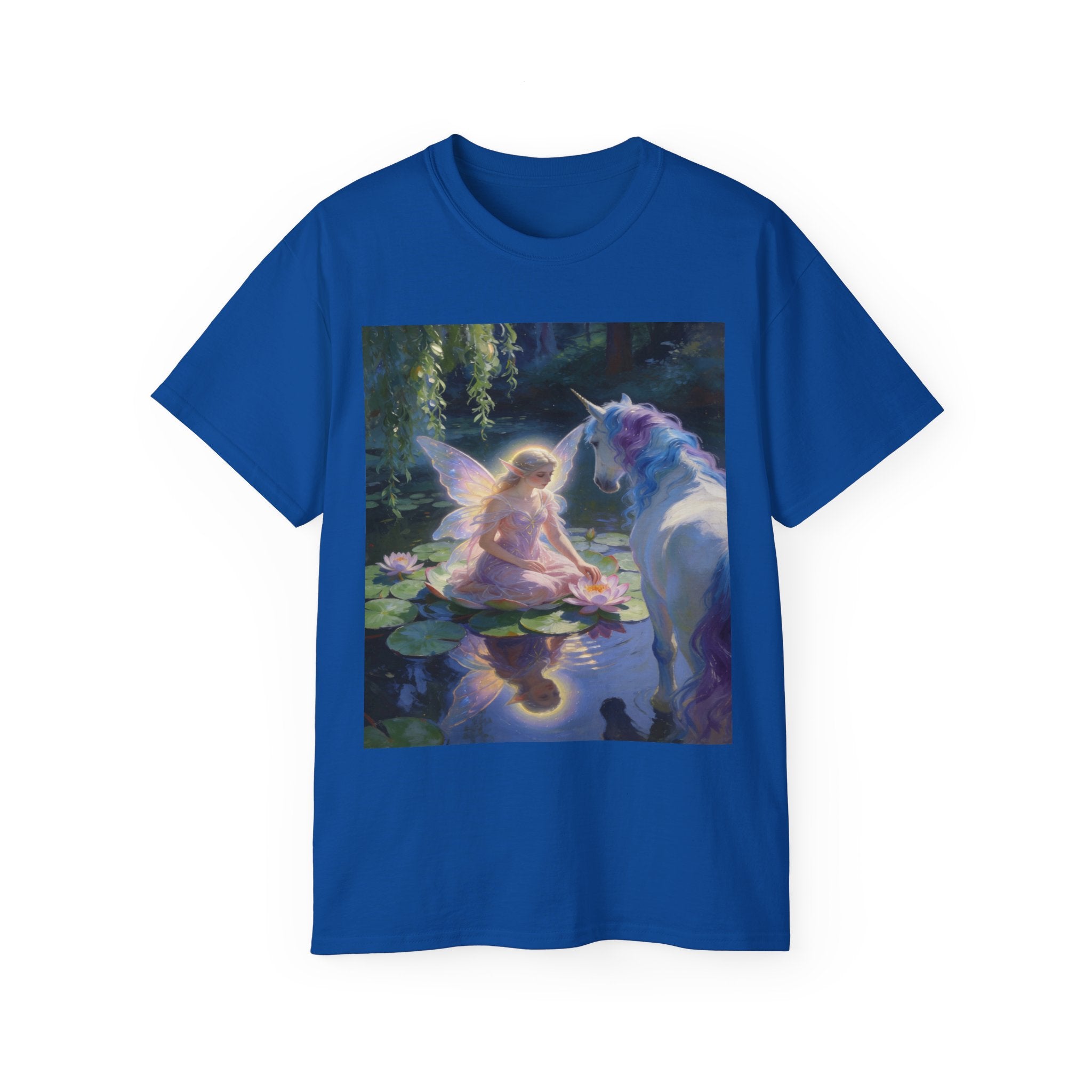 Fairy and Unicorn Cotton Tee — Enchanted Forest Fantasy T-Shirt