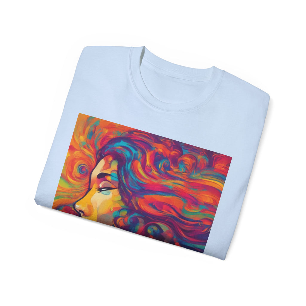 Psychedelic Woman Portrait cotton Tee — Vibrant Colorful Art T-Shirt