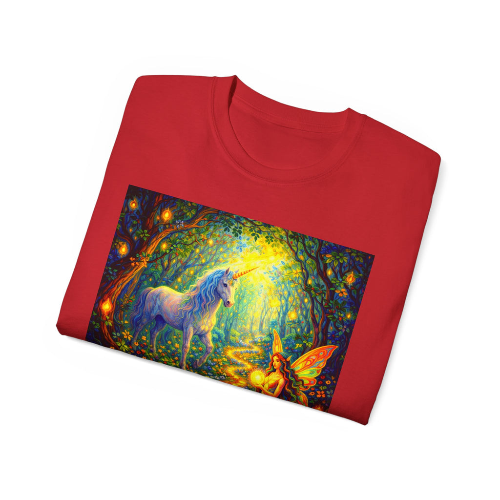 Magical Forest Unicorn Cotton T‑Shirt — Fairy & Unicorn Fantasy Tee