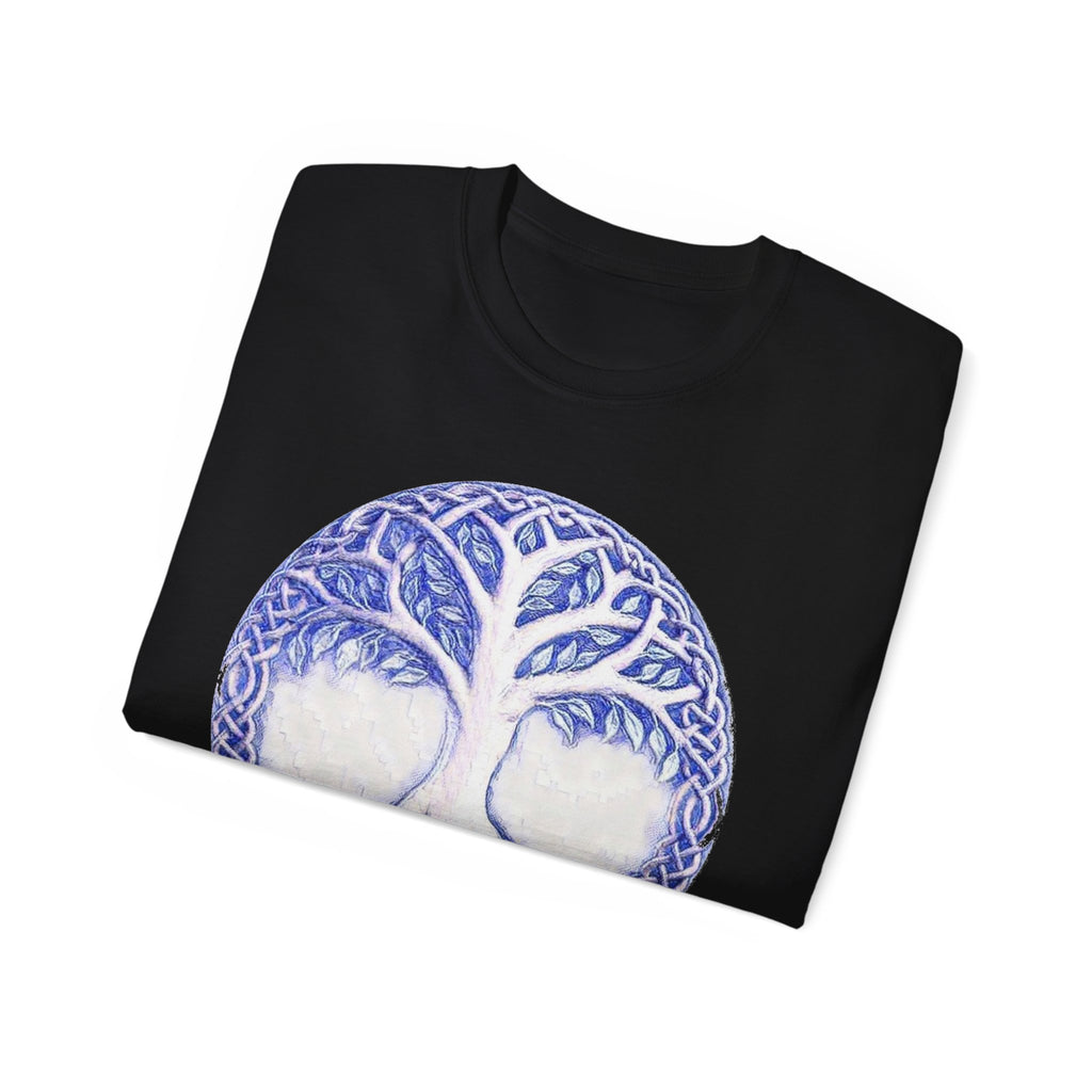 Yggdrasil – The Tree of Life Cotton T‑Shirt — Celtic Blue Mandala Graphic Tee