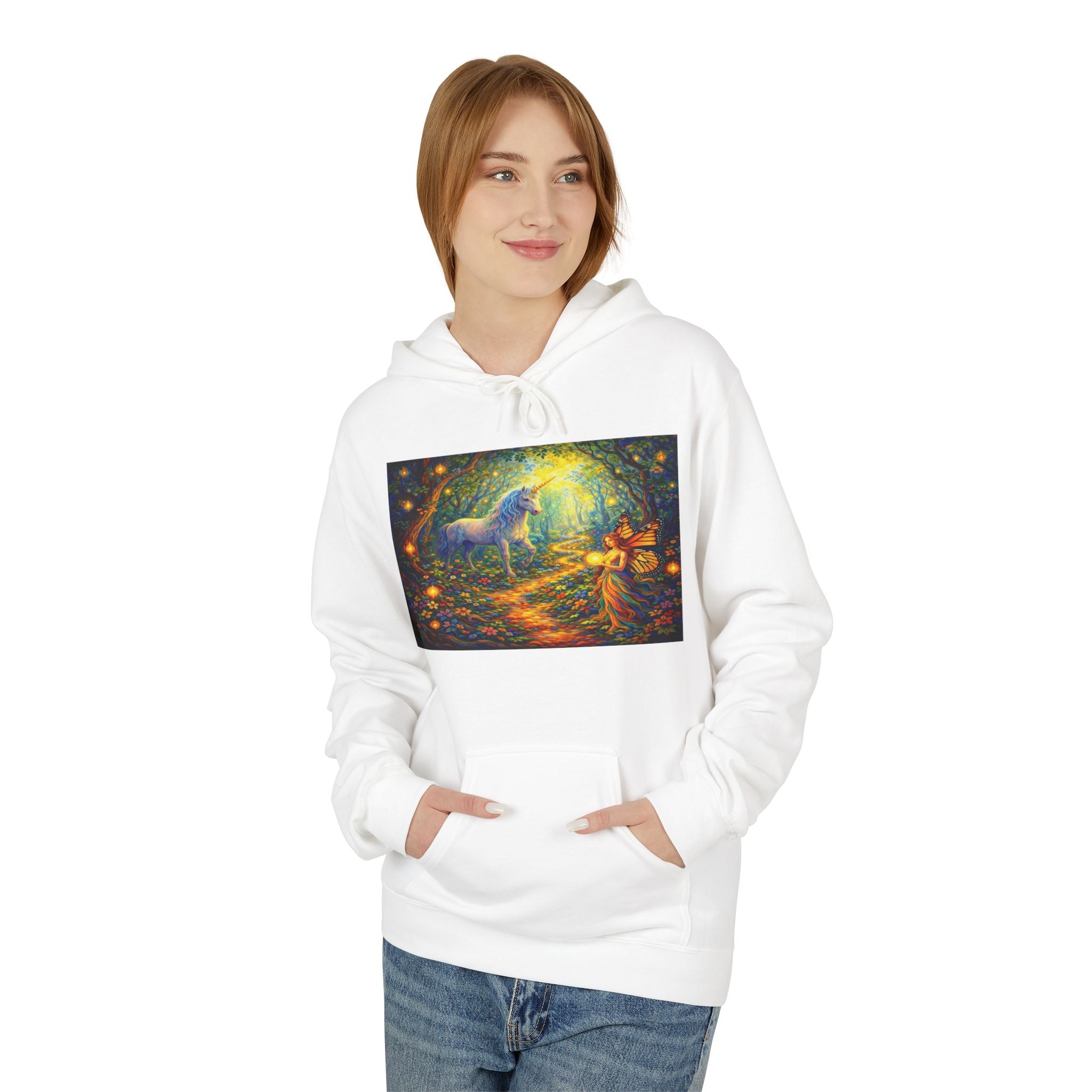 Unicorn Fairy cotton Hoodie — Surreal Planet & Stars Art Pullover