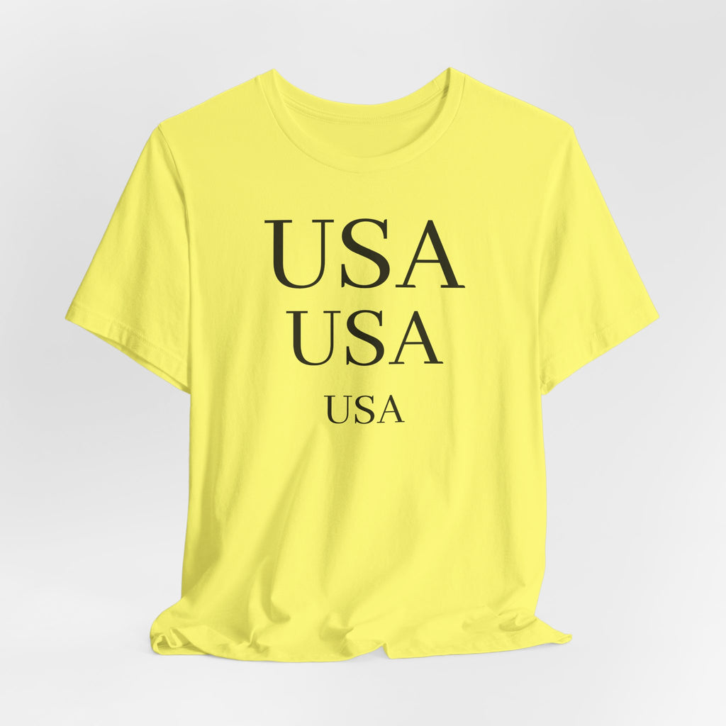 USA Minimalist Tee — Patriotic Text Graphic T-Shirt