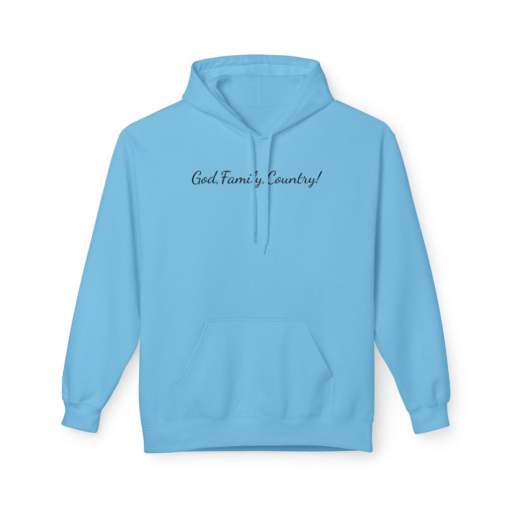 God, Family & Country Hoodie - Minimal Script Pullover for Patriotic Faithwear