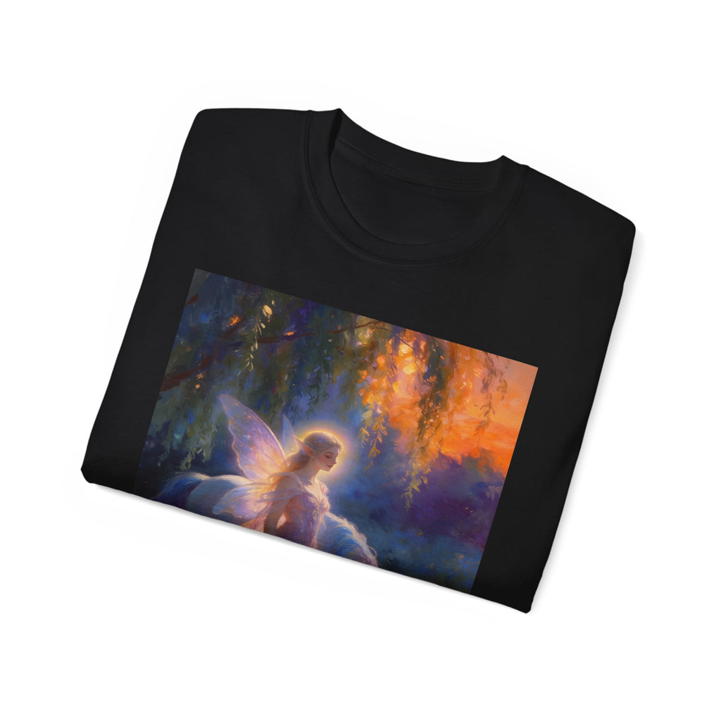 Fairy and Unicorn Fantasy Cotton T-Shirt — Ethereal Sunset Magic Tee