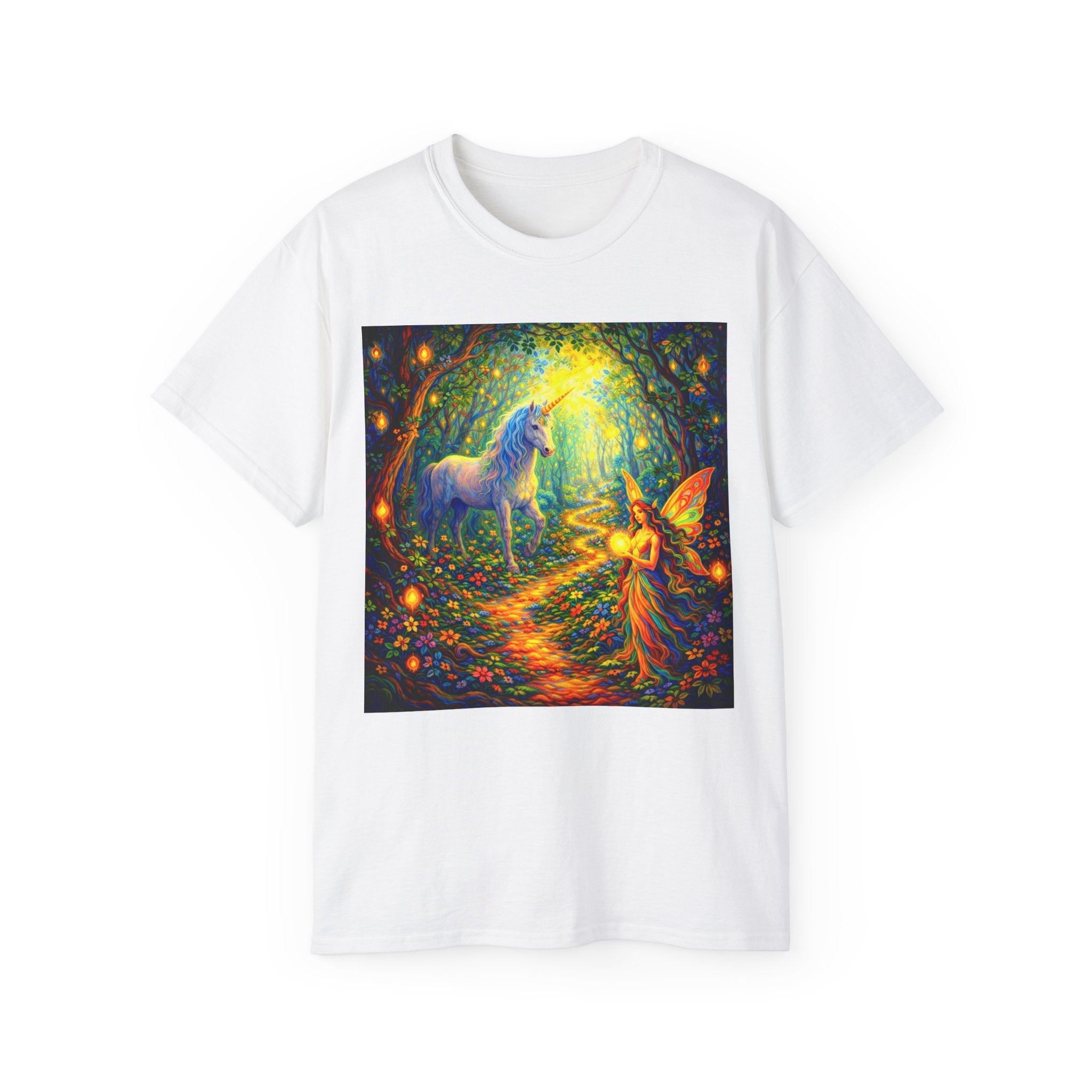 Magical Forest Unicorn Cotton T‑Shirt — Fairy & Unicorn Fantasy Tee