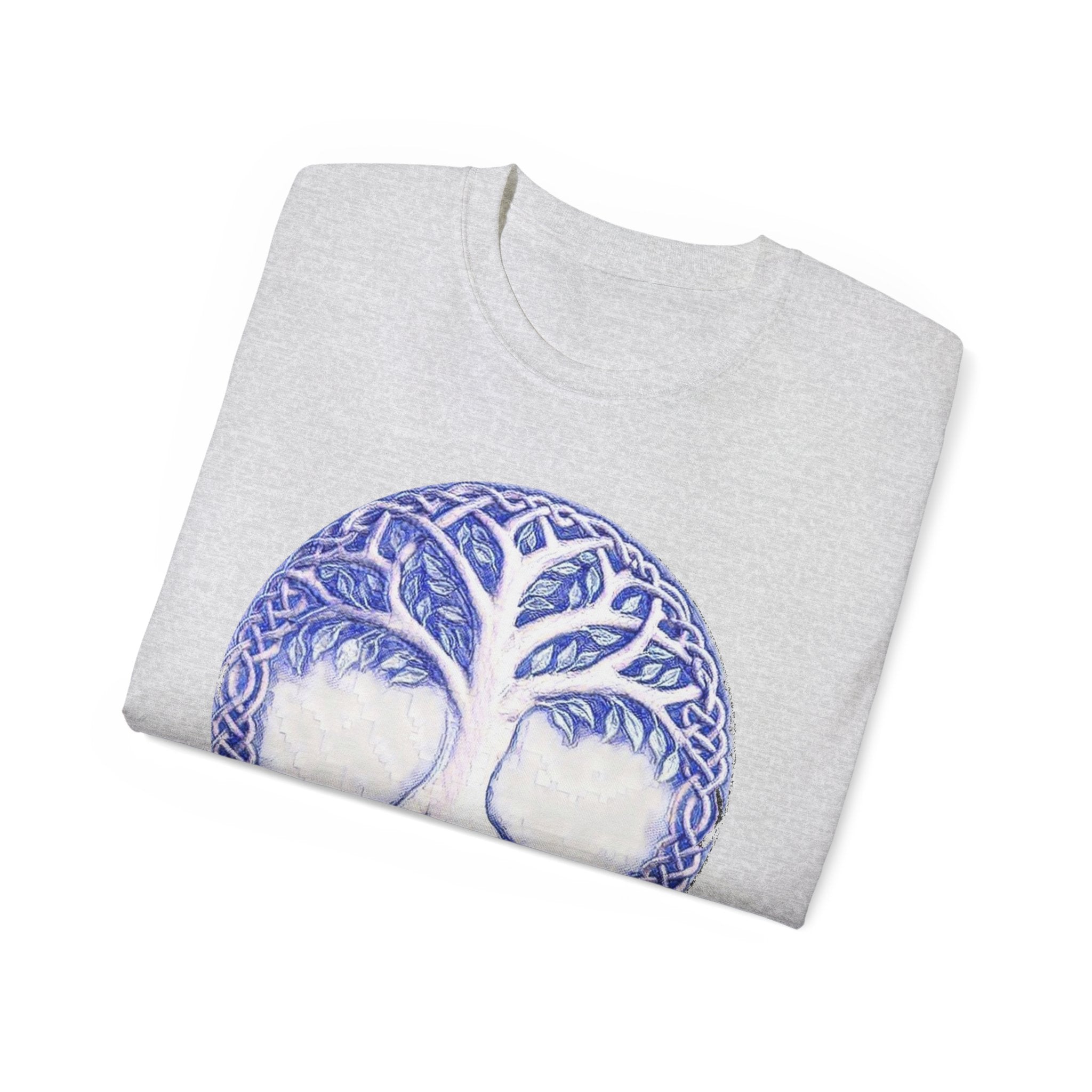 Yggdrasil – The Tree of Life Cotton T‑Shirt — Celtic Blue Mandala Graphic Tee