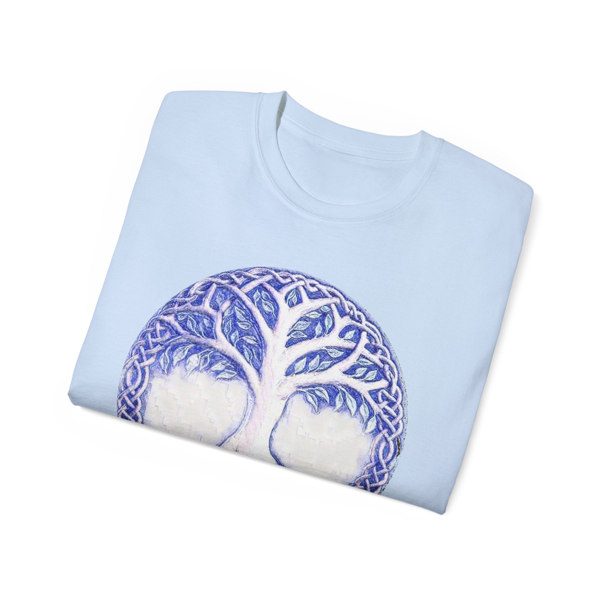 Yggdrasil – The Tree of Life Cotton T‑Shirt — Celtic Blue Mandala Graphic Tee