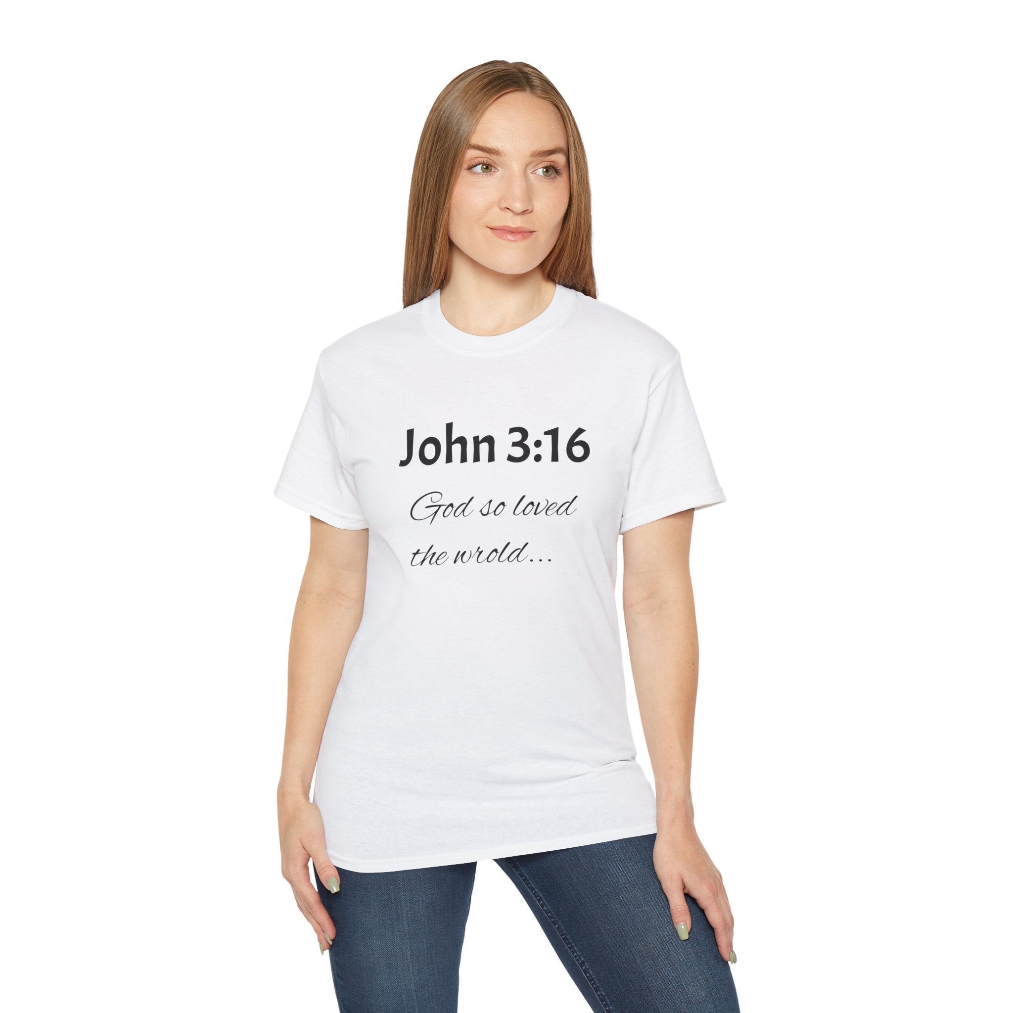John 3:16 Scripture Tee — "God so loved the world" Christian T‑Shirt