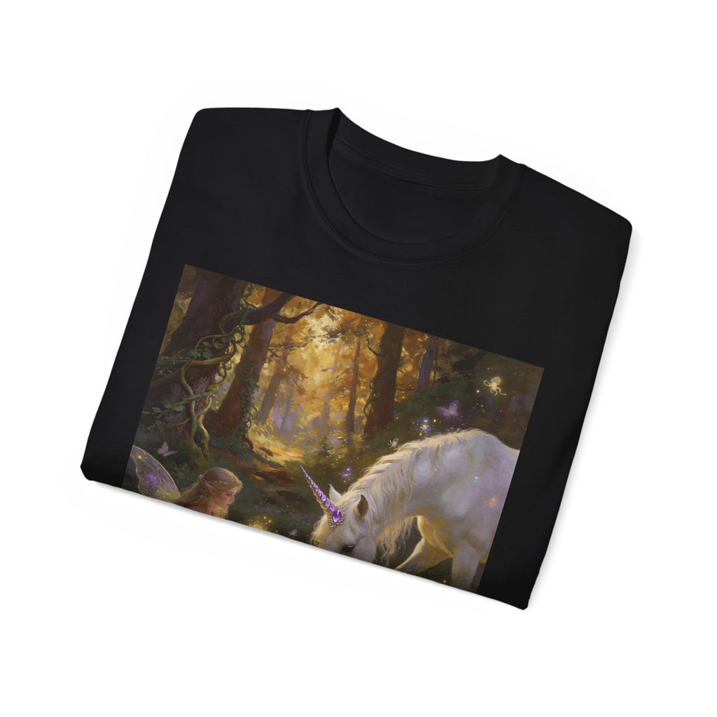 Unicorn & Fairy Forest Cotton T‑Shirt — Enchanted Woodland Magic Tee