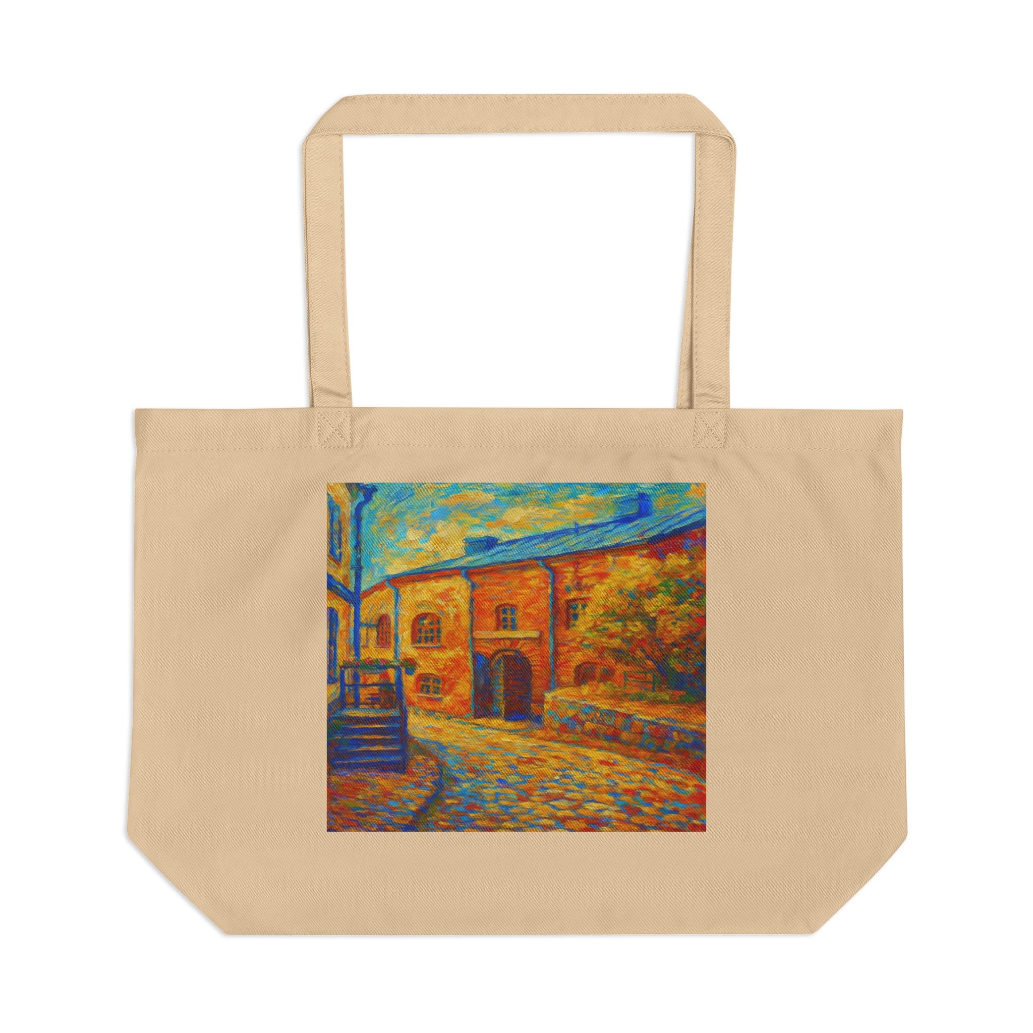 Canvas Tote Bag — Colorful Cobblestone Cottage Art Print