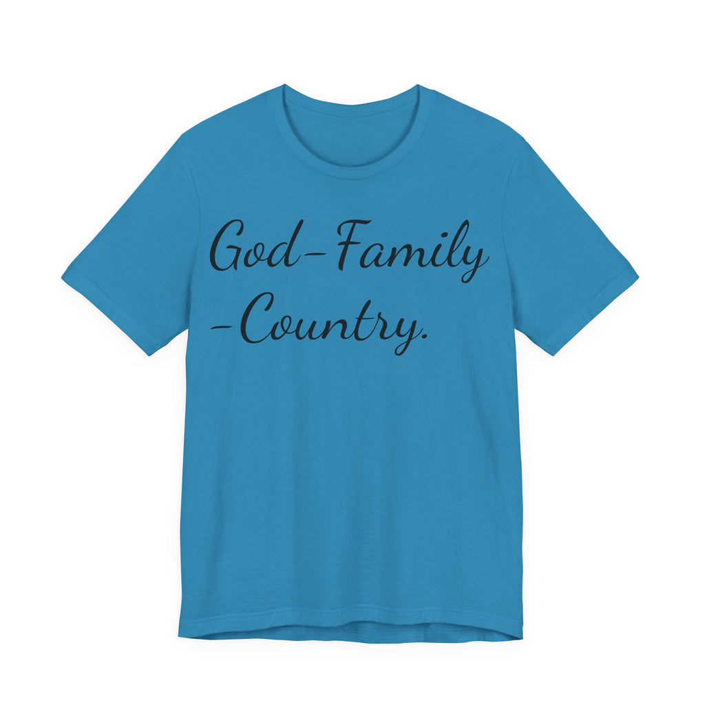God · Family · Country Script Tee — Patriotic Christian Short Sleeve Shirt