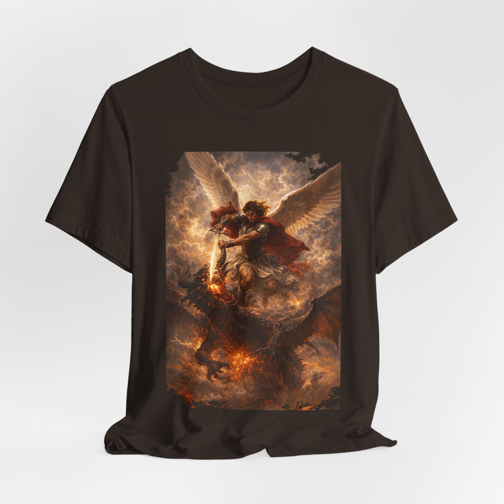 Michael and his angels fought against the dragon Revelation 12:7 Tee — Spiritual Battle Winged Art T-Shirt
