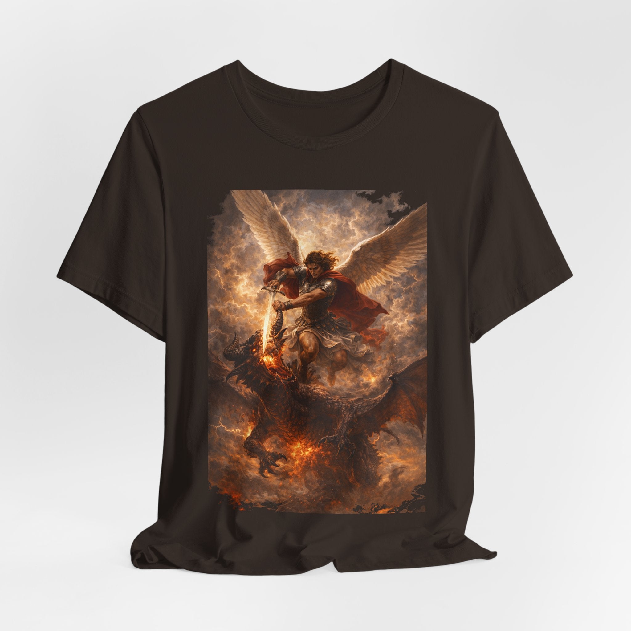 Michael and his angels fought against the dragon Revelation 12:7 Tee — Spiritual Battle Winged Art T-Shirt