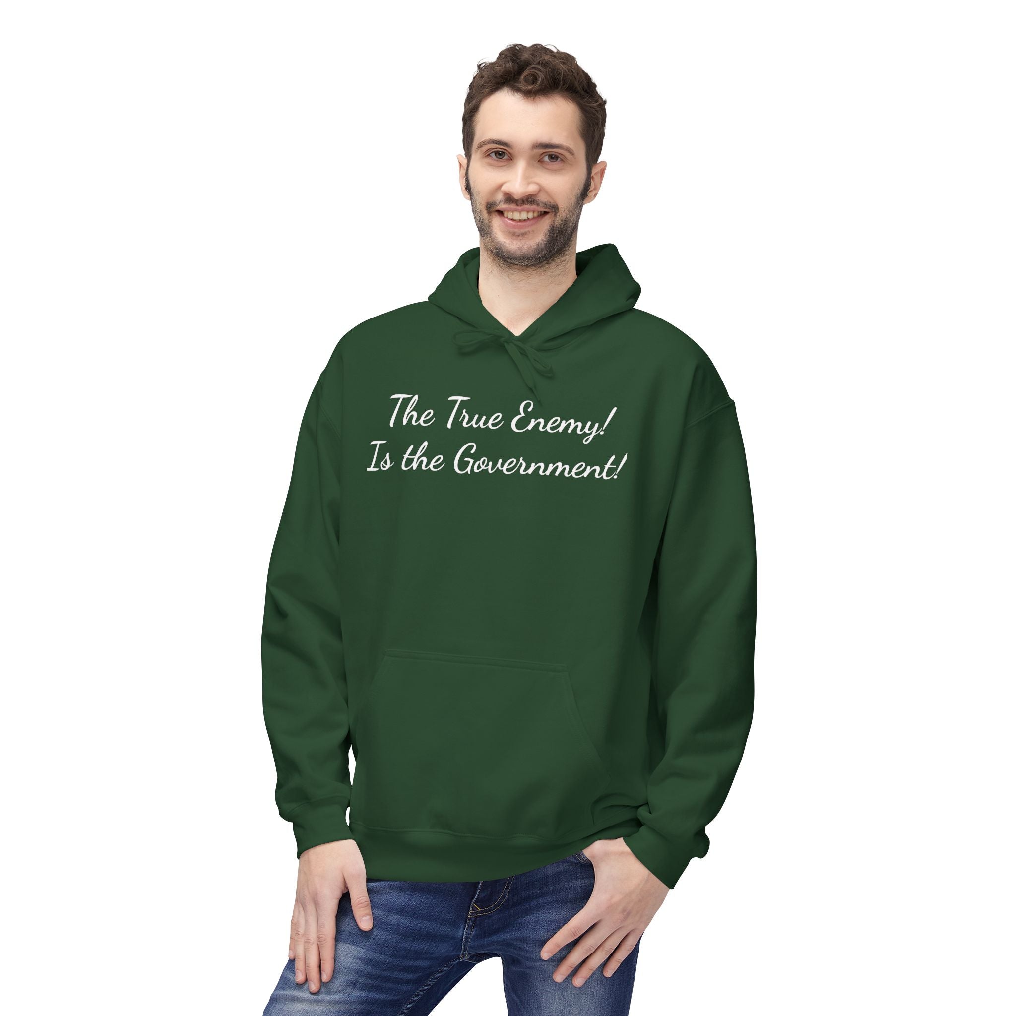 "The True Enemy Is the Government" Script Political Statement Hoodie