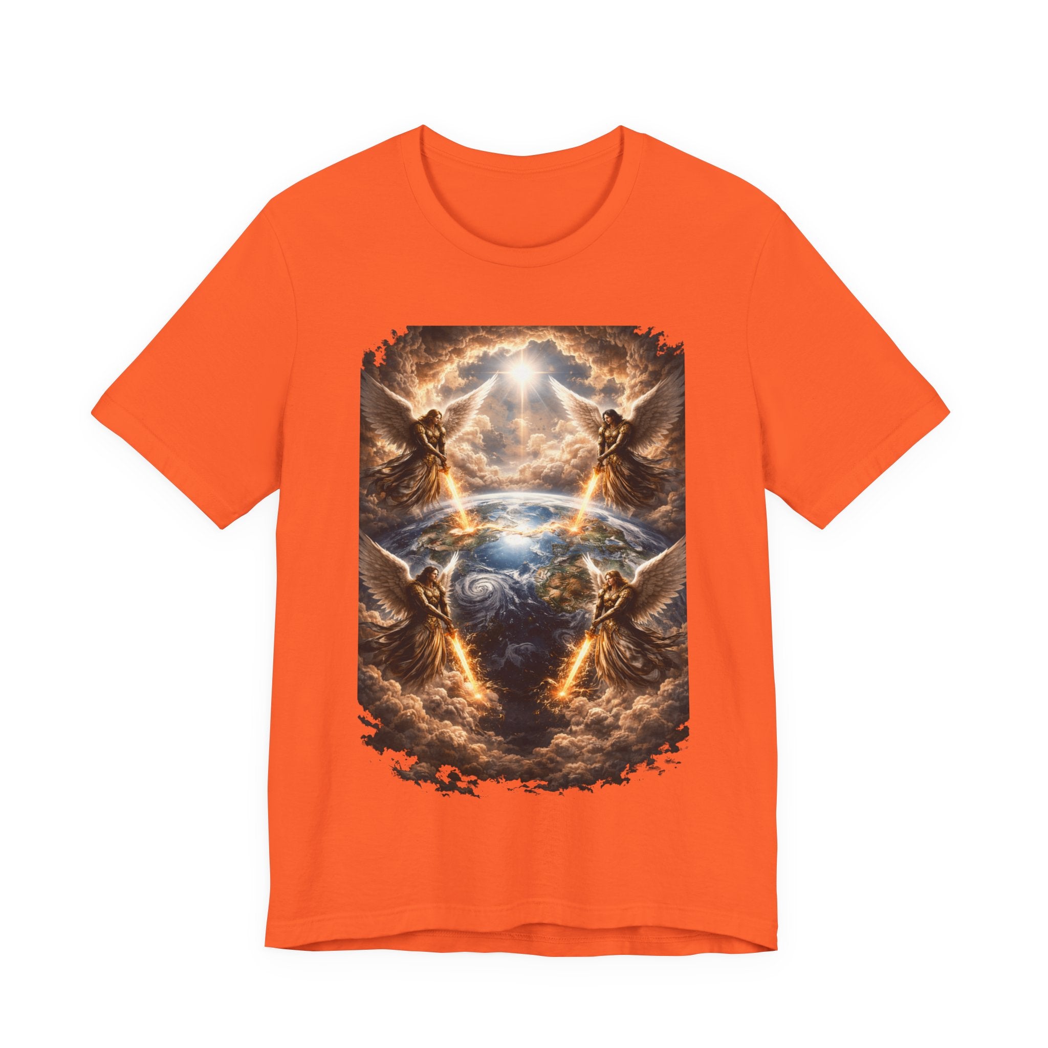 Revelation 7:1 Four angels standing on the four corners of the earth as seen from heaven-when the secound comingis near T‑Shirt — Heavenly Earth & Angels Graphic Tee